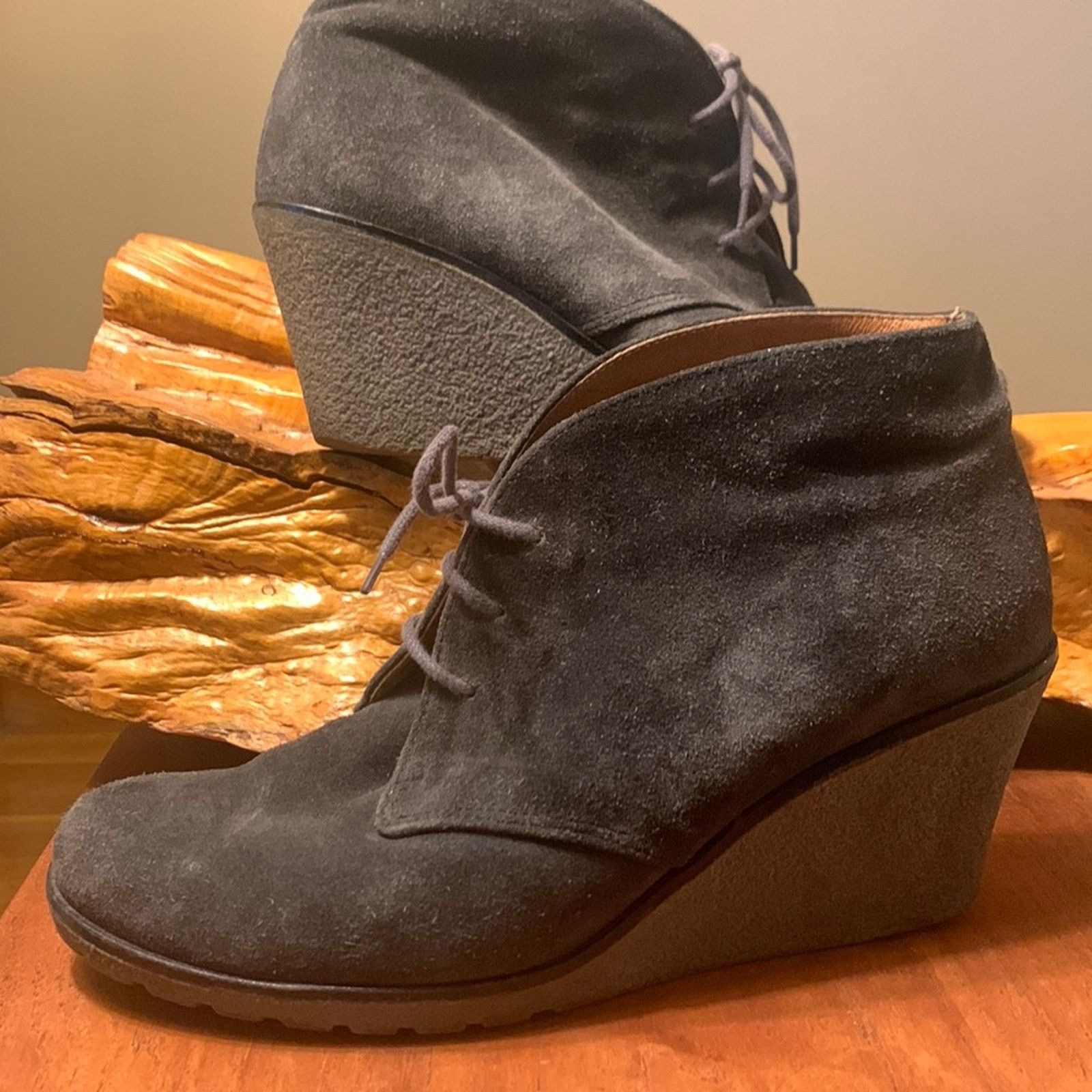 Vintage Gabor wedge suede gray laceup booties Size US 8 / IT 38 - 1 Thumbnail