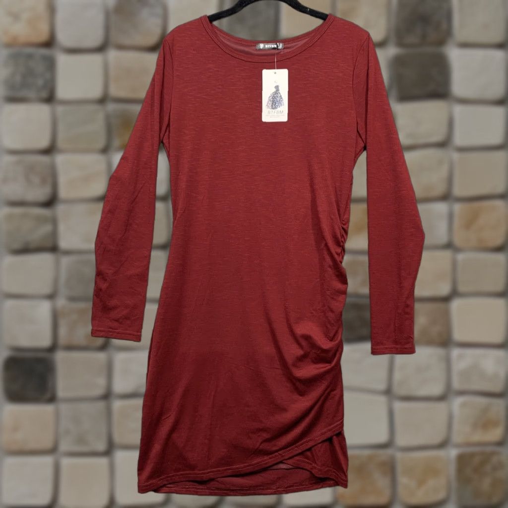 Vintage BTFBM Dress Women's M Burgundy Left Side Gathered Inner Slip High Quality NWT Dress Size M / US 6-8 / IT 42-44 - 1 Thumbnail