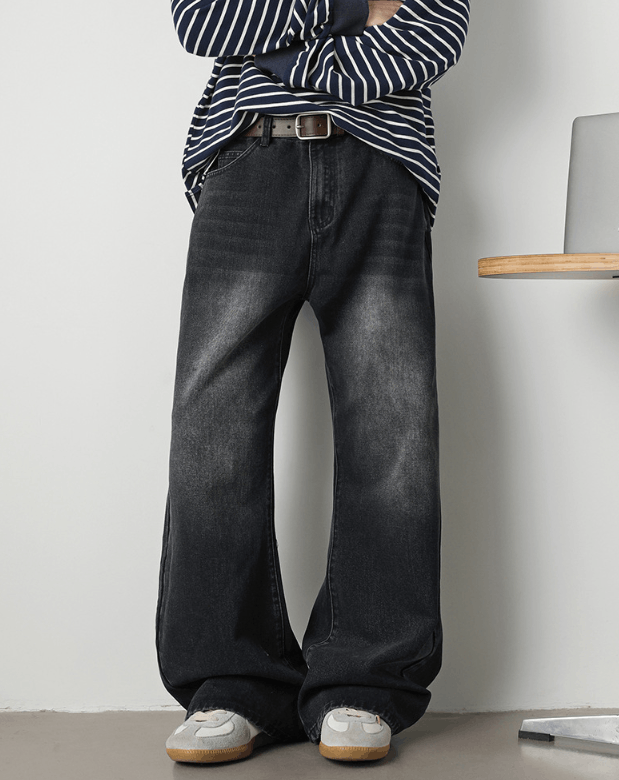 Jean American men's loose retro washed distressed flared jeans Size US 32 / EU 48 - 2 Thumbnail
