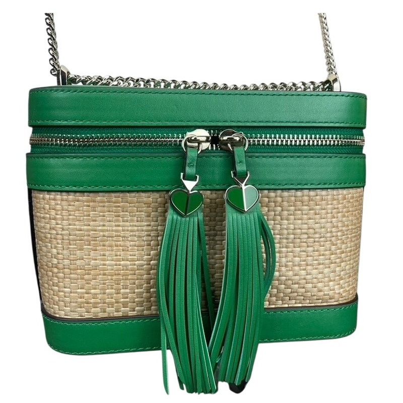 Kate Spade Green Leather Straw Convertible Crossbody Chain Purse Bag Size ONE SIZE - 1 Thumbnail