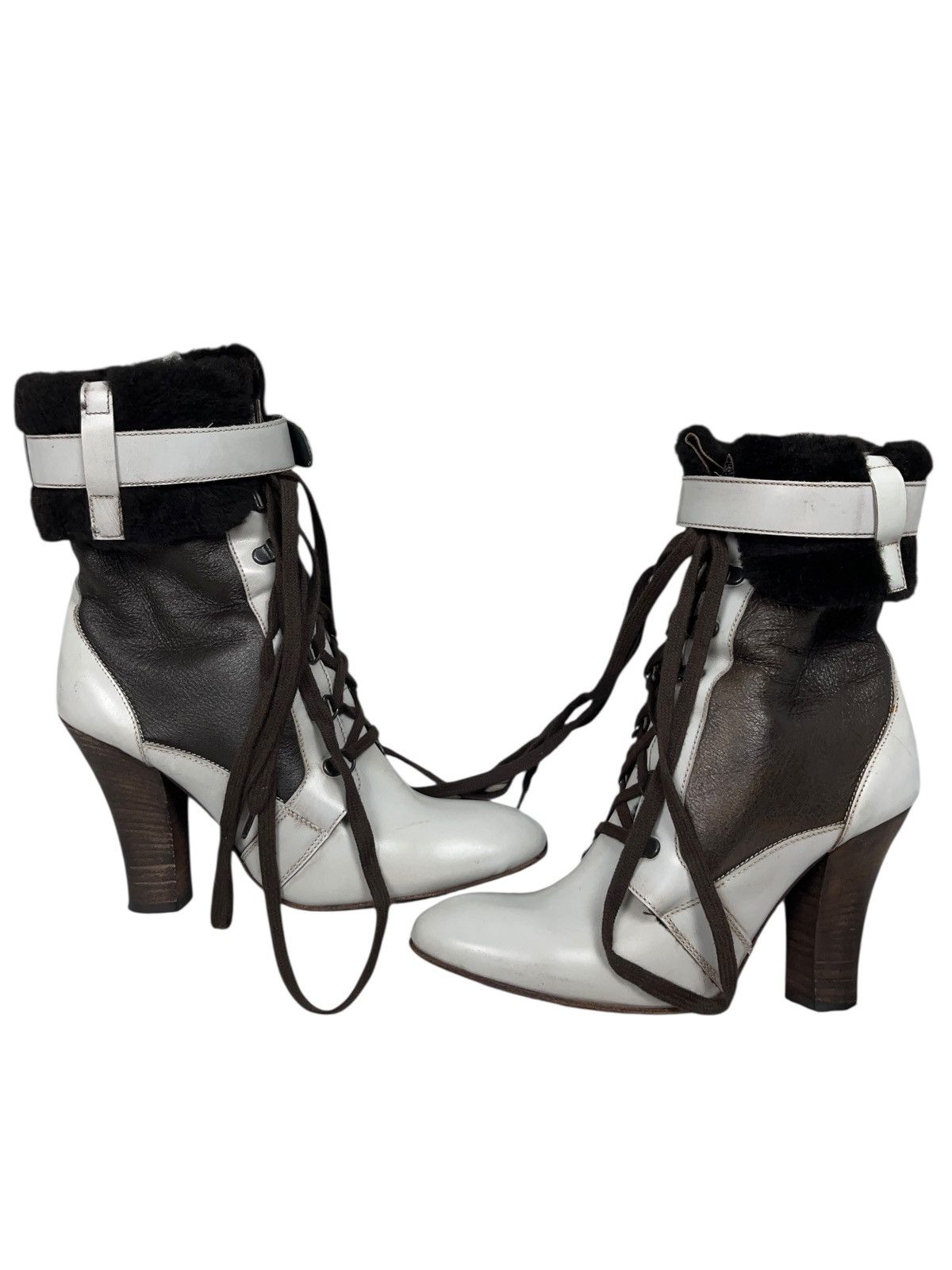 Vintage Moma Leather Fur Heel Shoes Boots Avant Garde Italy in White, Women's (Size 9.5)