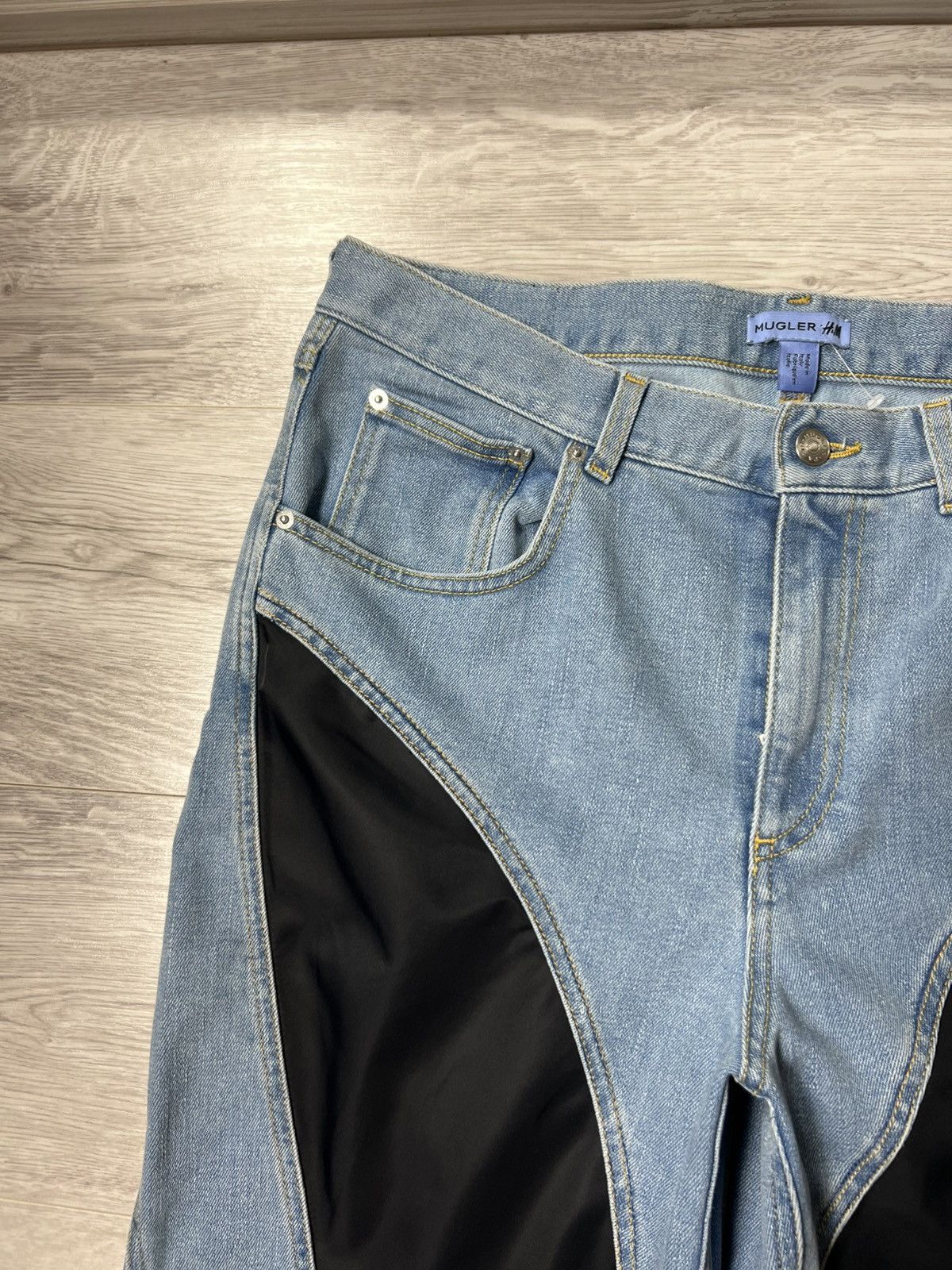 H&M × Mugler Thierry Mugler x HM Blue Spiral Panel Jeans Mens Denim Pants Size US 34 / EU 50 - 8 Thumbnail