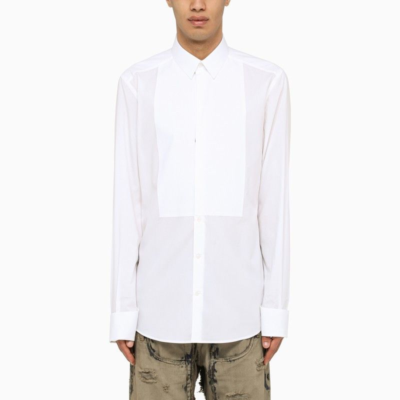 image of Dolce Gabbana Dolce&gabbana White Poplin Gold Tuxedo Shirt, Men's (Size Large)