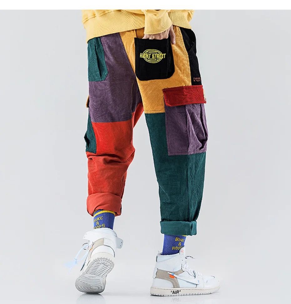 Japanese Brand Corduroy Casual Pants Men Colorful Harem Joggers Sweatpants Size US 33 - 4 Thumbnail