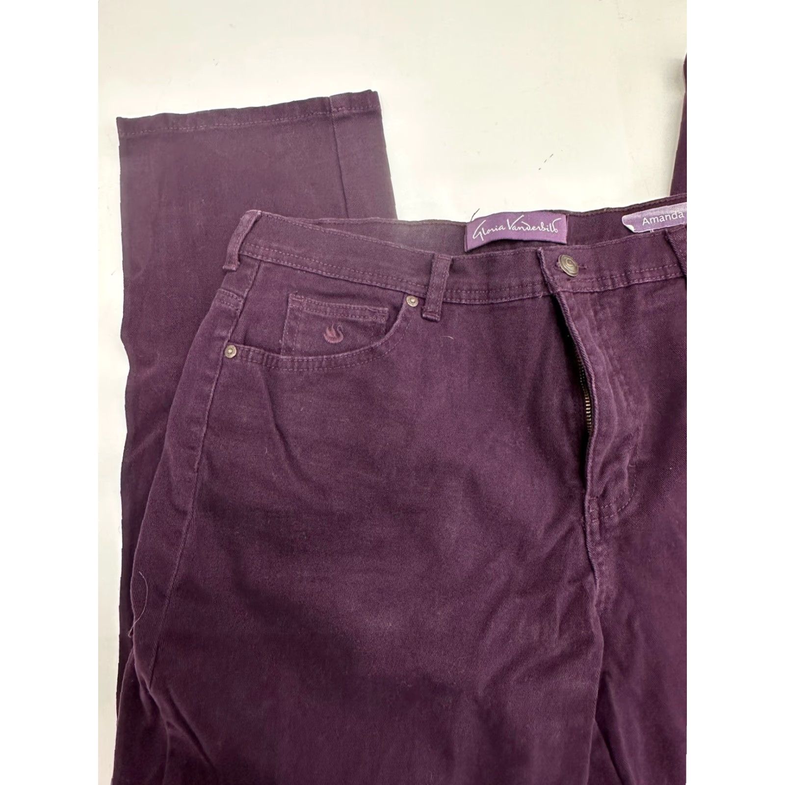 Gloria Vanderbilt Gloria Vanderbilt Jeans Size 14 Short Purple Denim Womens Straight 5-Pocket Stretch Regular Color Purple Fabric Denim Size 36" / US 14 / IT 50 - 2 Thumbnail