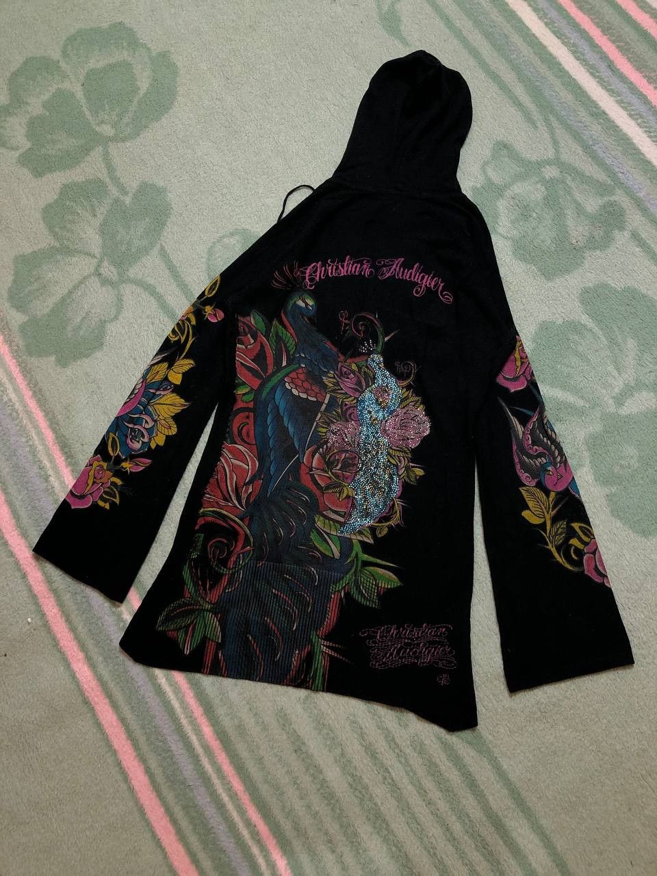 Christian Audigier CHRISTIAN AUDIGIER Sweater Hoodie Bell Sleeve Black Graphic Size L / US 10 / IT 46 - 21 Thumbnail