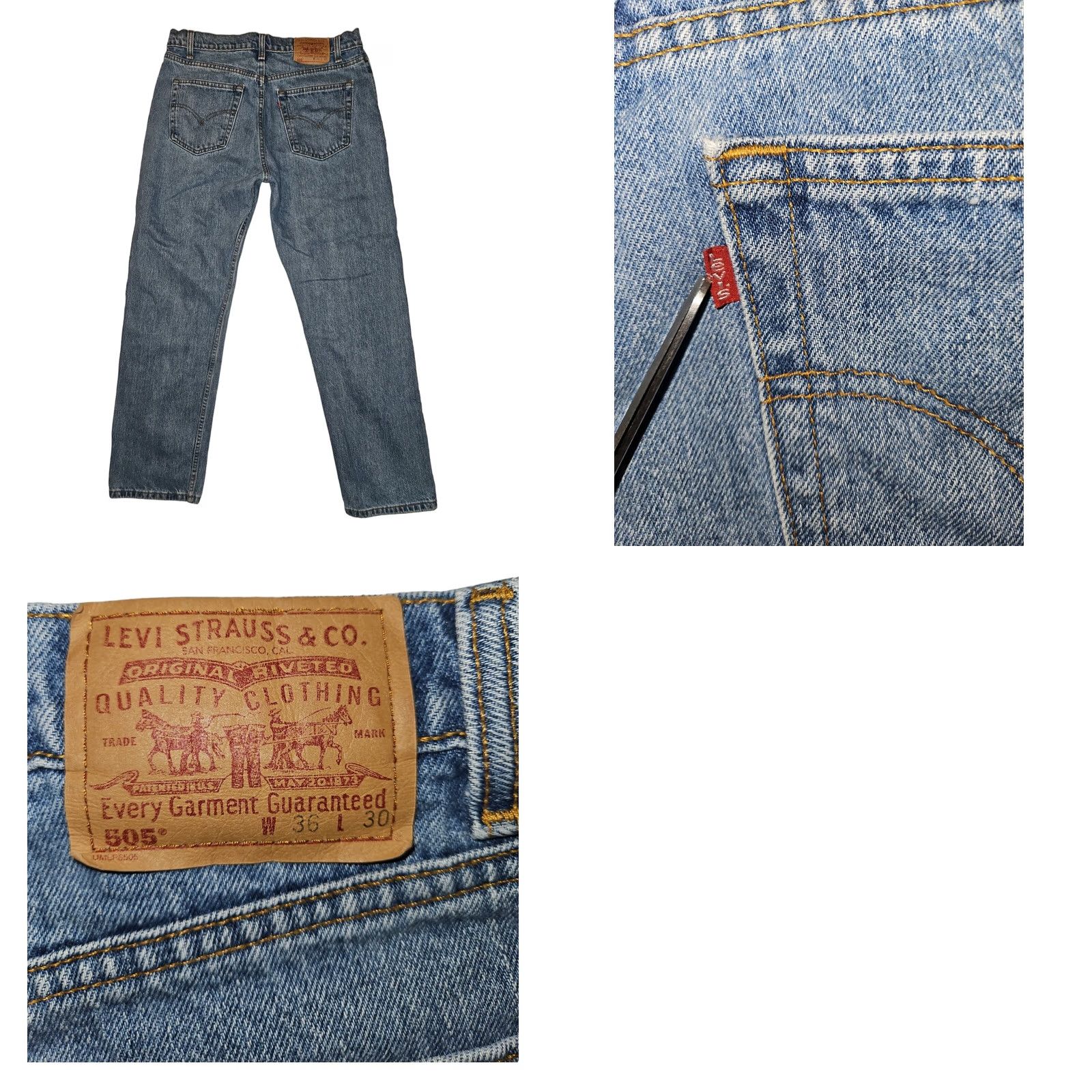 Levi's VINTAGE Levi's 505 Jeans Men 36x30 Regular Fit Straight 90s Grunge Blue Denim Cotton Stonewashed" Size US 36 / EU 52 - 8 Thumbnail