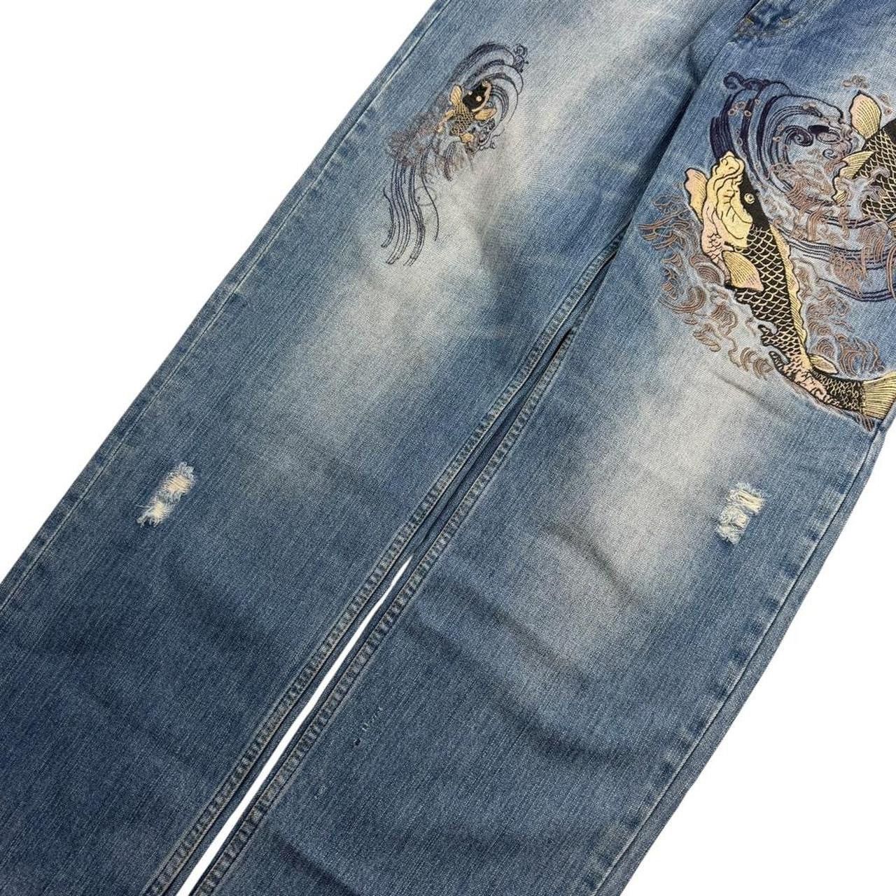 Karakuri Tamashii Karakuri Tamashii Embroidered Koi Japanese Jeans - Waist 32 Size US 32 / EU 48 - 2 Thumbnail