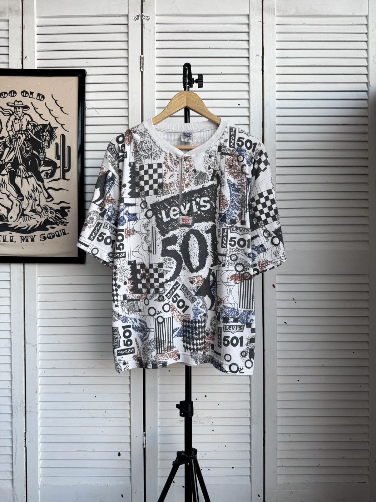 Levi's Vintage Clothing Vintage 90’s Levi’s 501 All Over Print Button Up Shirt USA Size US M / EU 48-50 / 2 - 1 Thumbnail