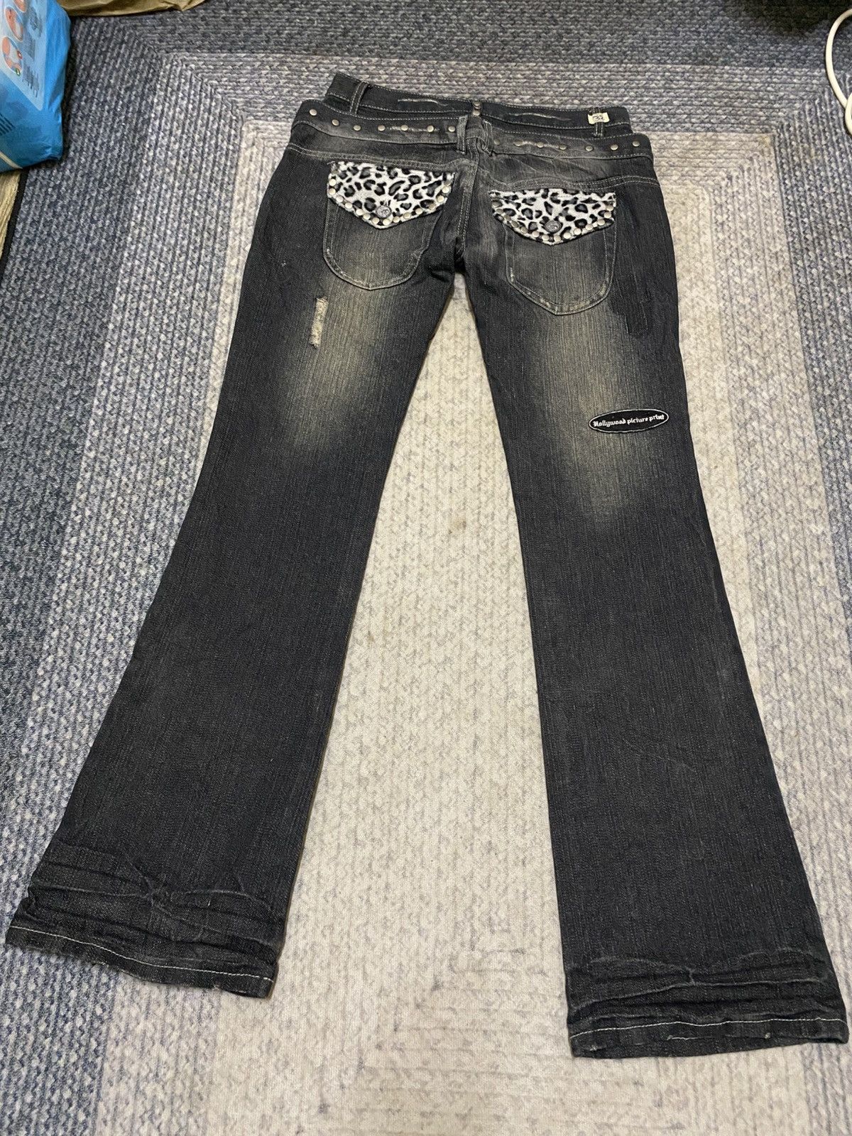 Japanese Brand HPP DOUBLE WAIST DISTRESSED STUD FLARED JEAN Size US 31 - 10 Thumbnail