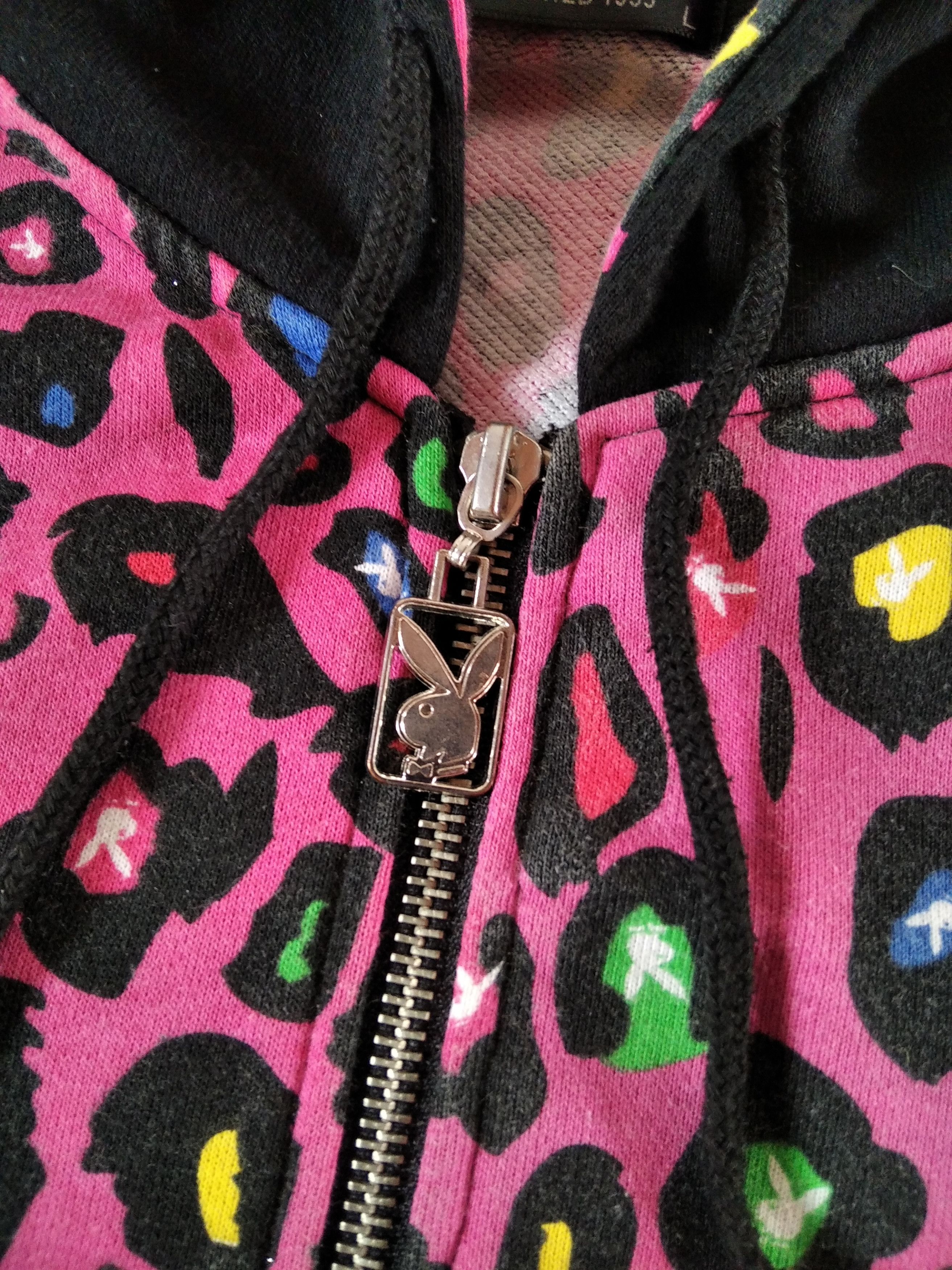 VTG Y2k Playboy Short Sleeve Zip Hoodie Leopard EST.1953