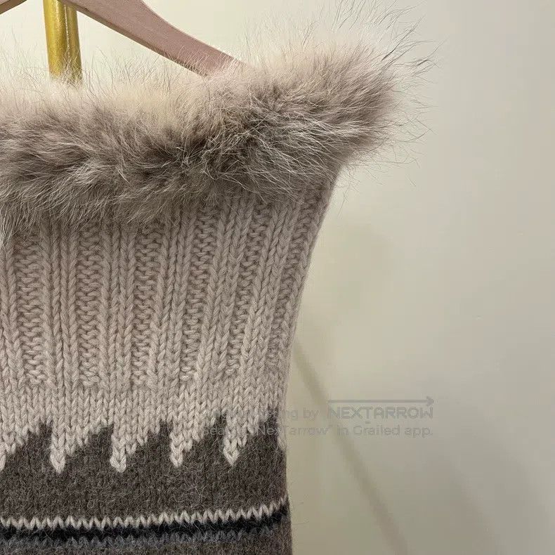 Hermes Hermes size TU Fur collar knitted striped dress Size M / US 6-8 / IT 42-44 - 2 Thumbnail