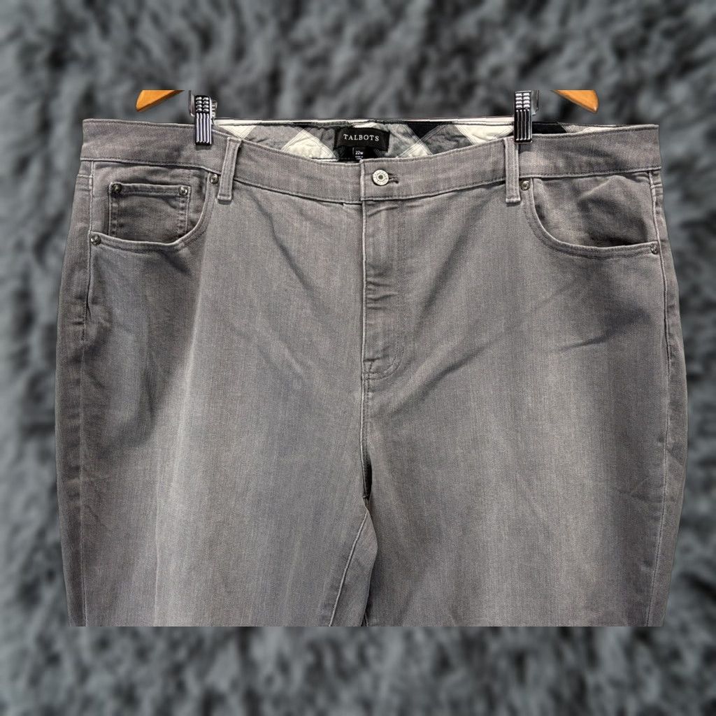 Talbots Talbots Jeans 22W Plus Grey Buffalo Check Contrast Cuff Denim Straight Women's Jeans Size 40" / US 18 - 1 Thumbnail