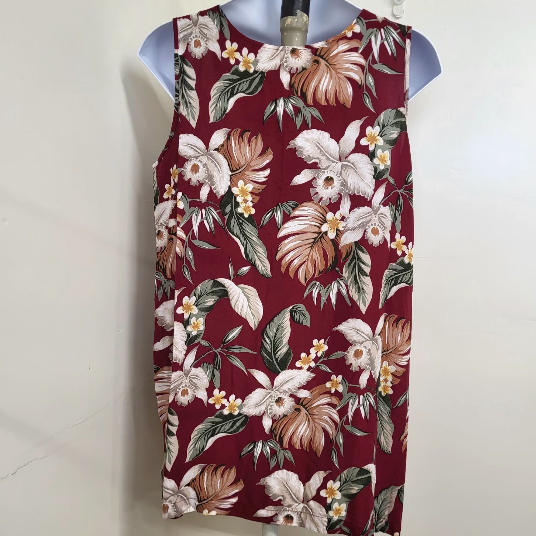 Vintage DNLA Sport Dress Women's XL Maroon Hawaiian Sequin Floral Print Sleeveless Tank Knee Length Dress Size 40" / US 18 - 6 Thumbnail