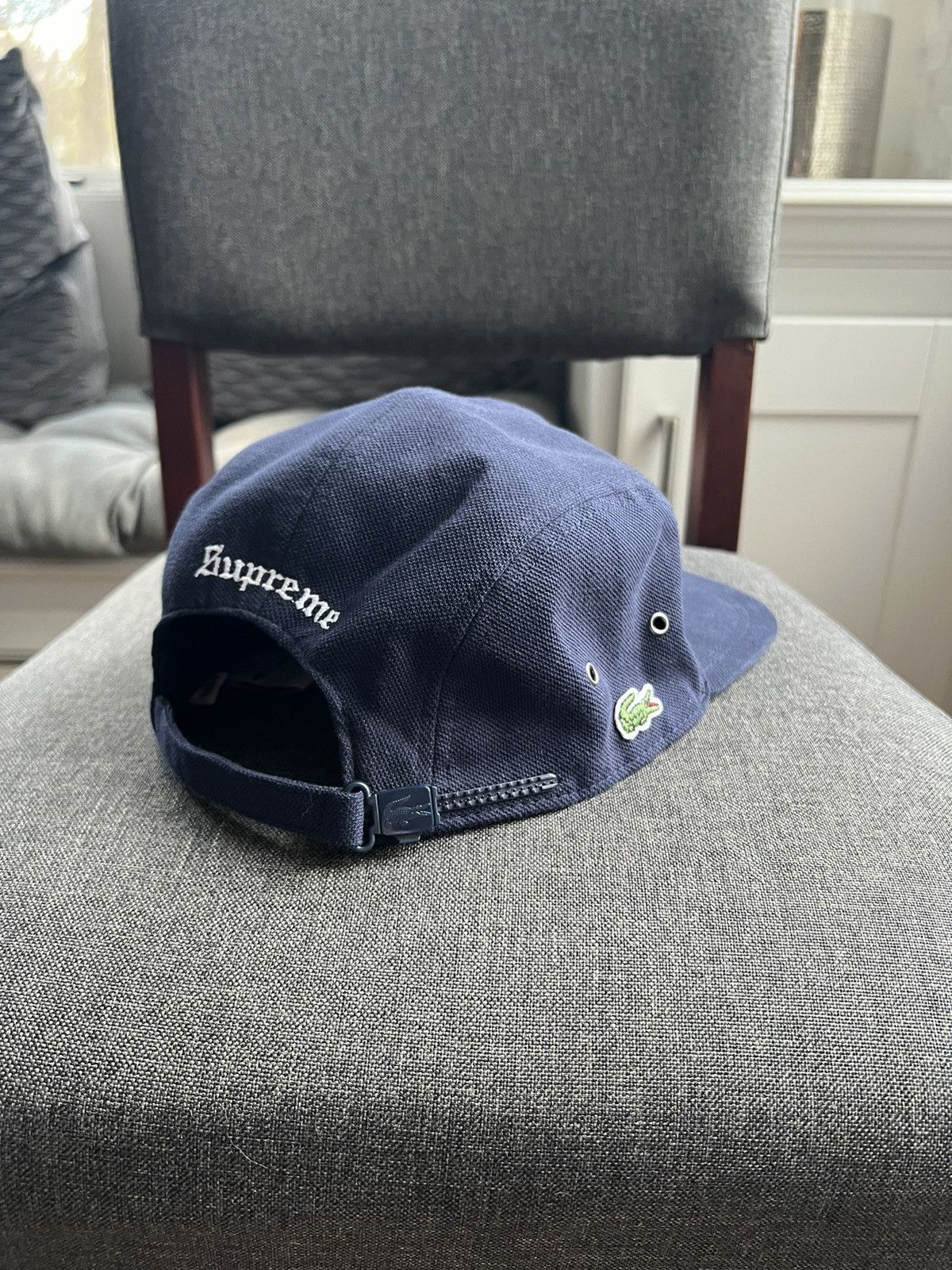 Lacoste × Supreme Supreme Lacoste Pique Knit Camp Cap Navy | Grailed