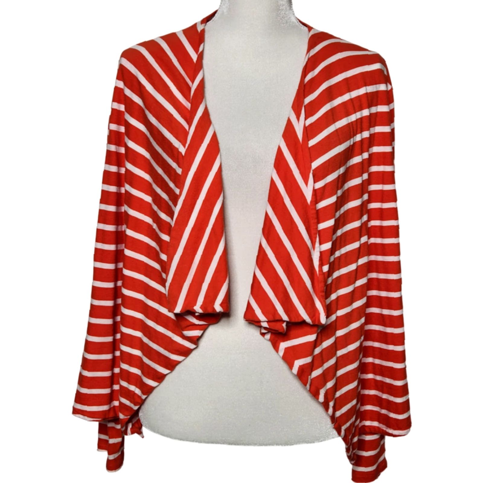 J.Crew J. Crew Womens L Always Cardigan Drape Sweater Striped Orange White 100% Cotton Size L / US 10 / IT 46 - 2 Thumbnail