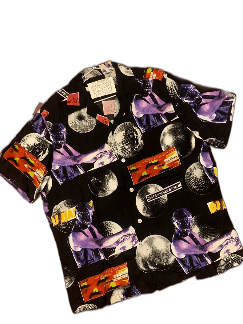 トップス WACKO MARIA DISCO BALL & HARVEY PRINT M Mens Hawaiian Shirt - Retro Disco Mirror Ball Design