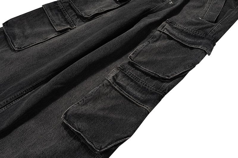 Designer × Japanese Brand × Jean Black Electric Thunder Drawstring Elastic Baggy Cargo Jeans Size US 33 - 8 Thumbnail