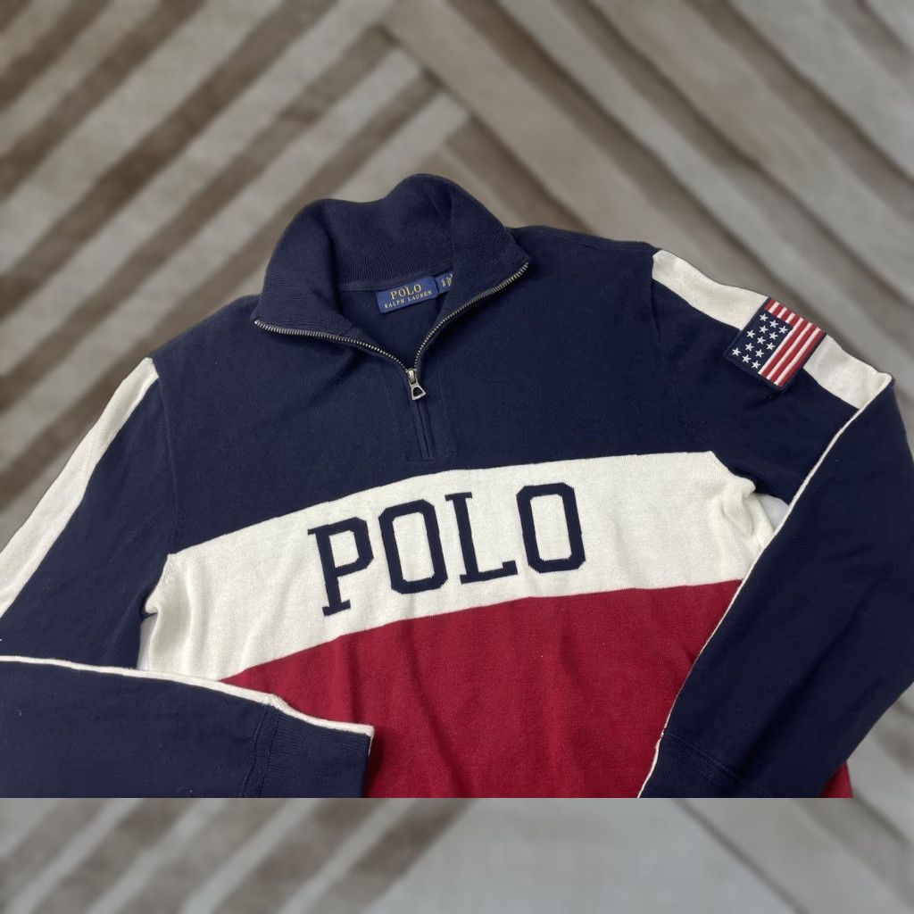 Polo Ralph Lauren Polo Ralph Lauren Sweater Shirt 1/4 Zip Multicolor Knit Cotton Classic Regular Men S Fall Spring Winter USA Flag Colorblock Spinout Size US S / EU 44-46 / 1 - 1 Thumbnail