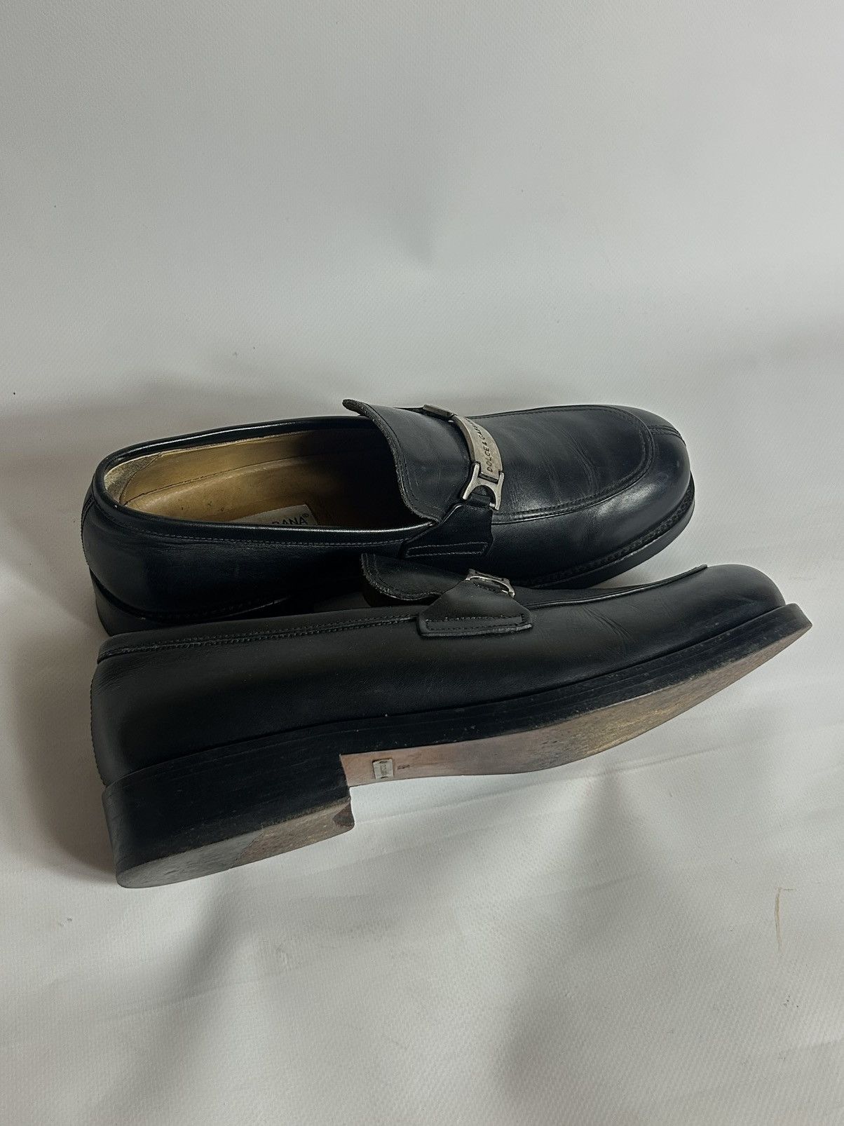Dolce & Gabbana Vintage Dolce & Gabbana Metal Logo Leather Loafers Size US 10 / EU 43 - 1 Thumbnail