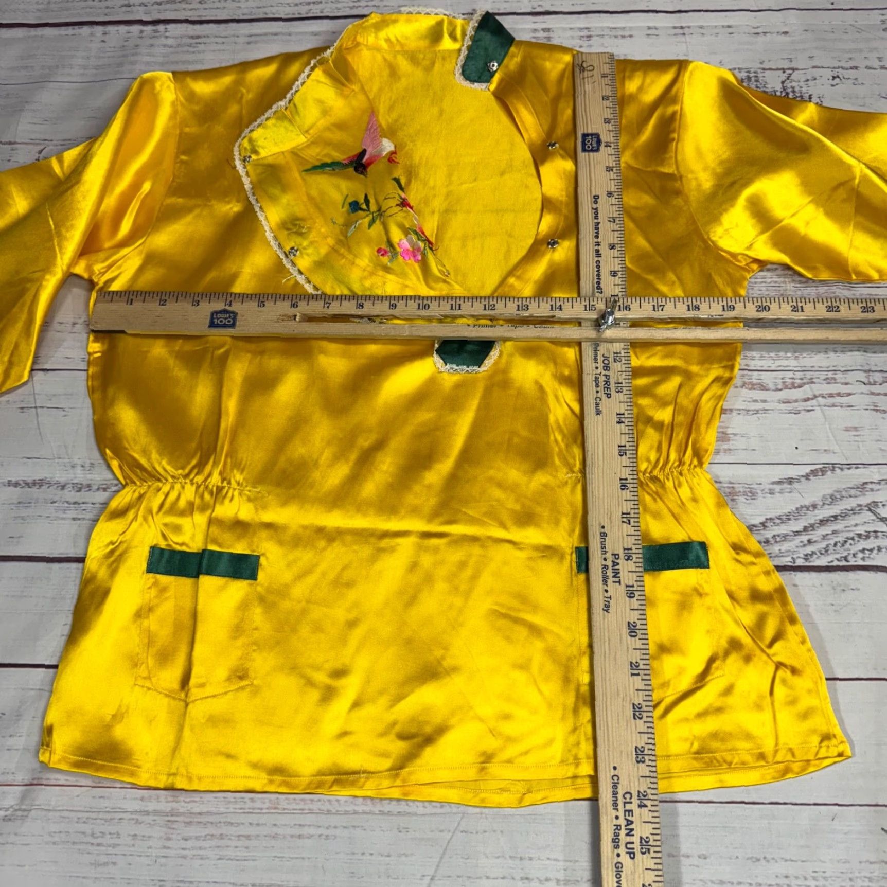 Vintage Vtg 40's-50's Womens Embroidered WWII Souvenir Top M Yellow Lounge Sleep Japan Shirt Womens M Yellow Embroidered WWII Souvenir Top Size M / US 6-8 / IT 42-44 - 2 Thumbnail