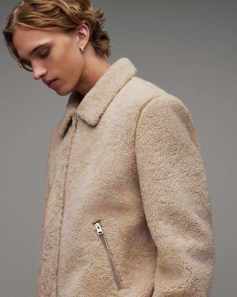 Allsaints Allsaints Charlie Shearling Leather Bomber Jacket XS Beige Size US XS / EU 42 / 0 - 12 Thumbnail