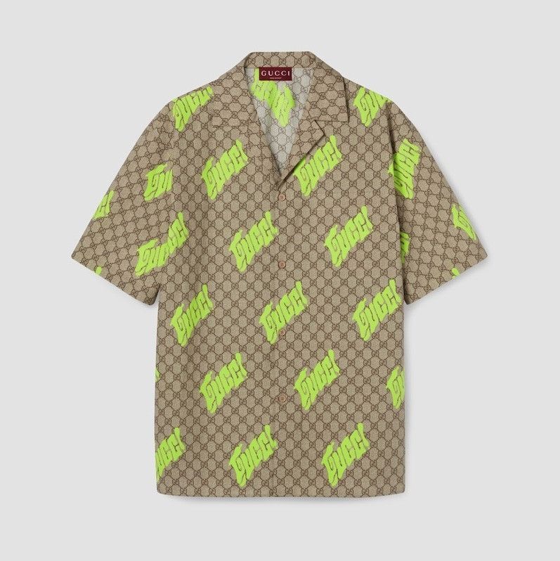 Gucci o1la5ras0426 Printed Cotton Poplin Bowling Shirt in Beige Size US L / EU 52-54 / 3 - 1 Thumbnail