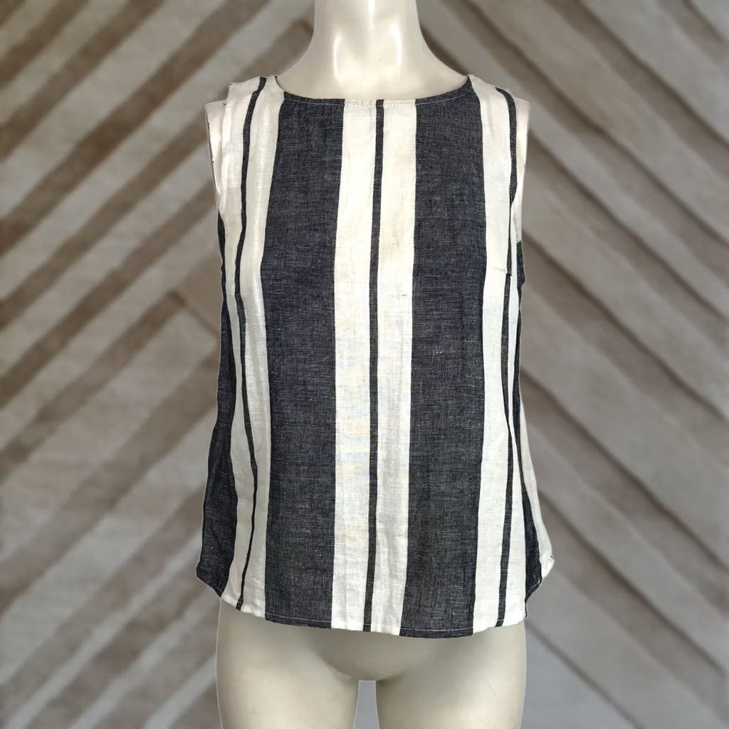Vintage MAEVE BLUE & WHITE STRIPE SLEEVELESS TOP WOMEN'S 2 COTTON BLEND Size XS / US 0-2 / IT 36-38 - 1 Thumbnail