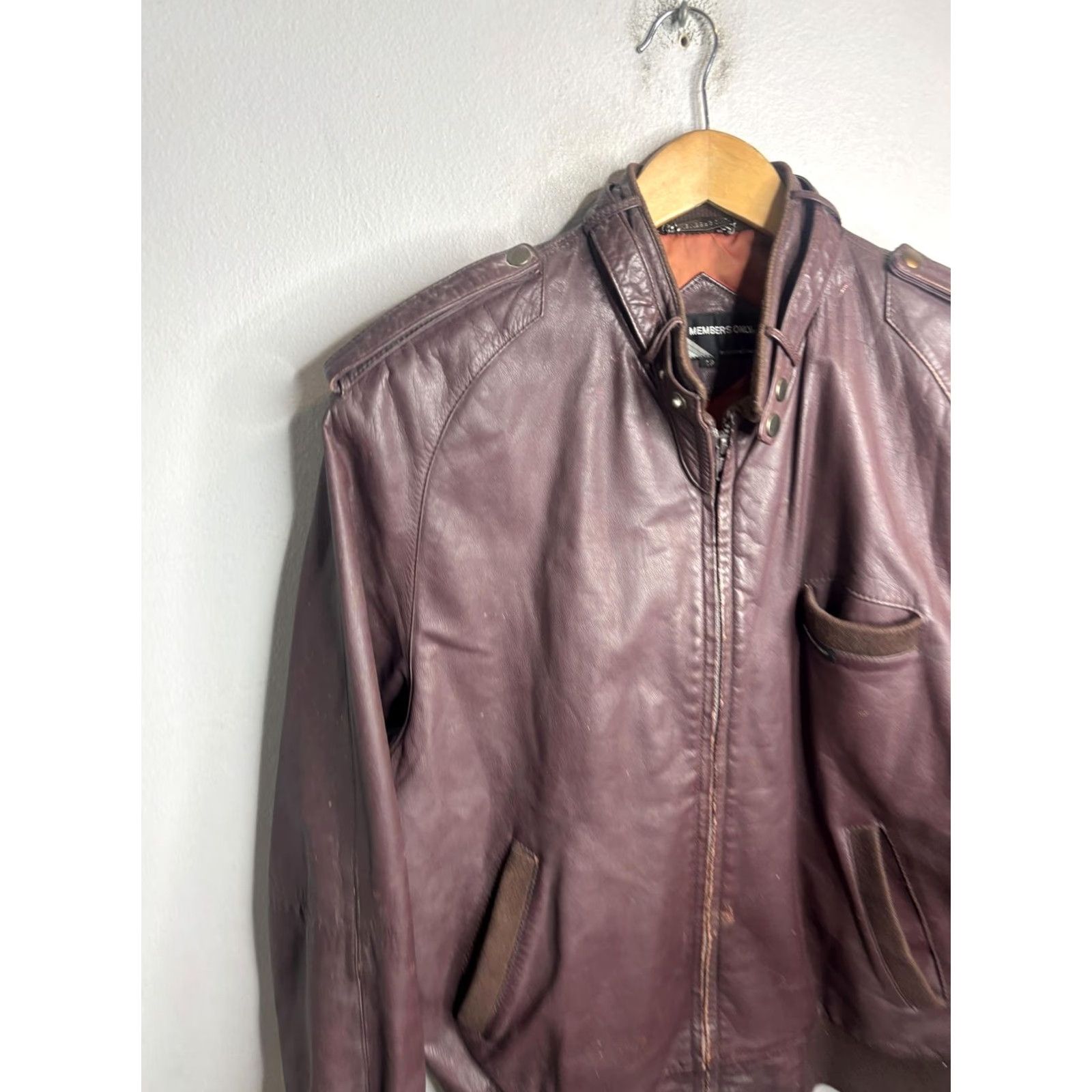 Members Only VINTAGE Members Only Jacket Mens 42 Brown Leather Bomber Zip Pockets 80s Size US XS / EU 42 / 0 - 2 Thumbnail