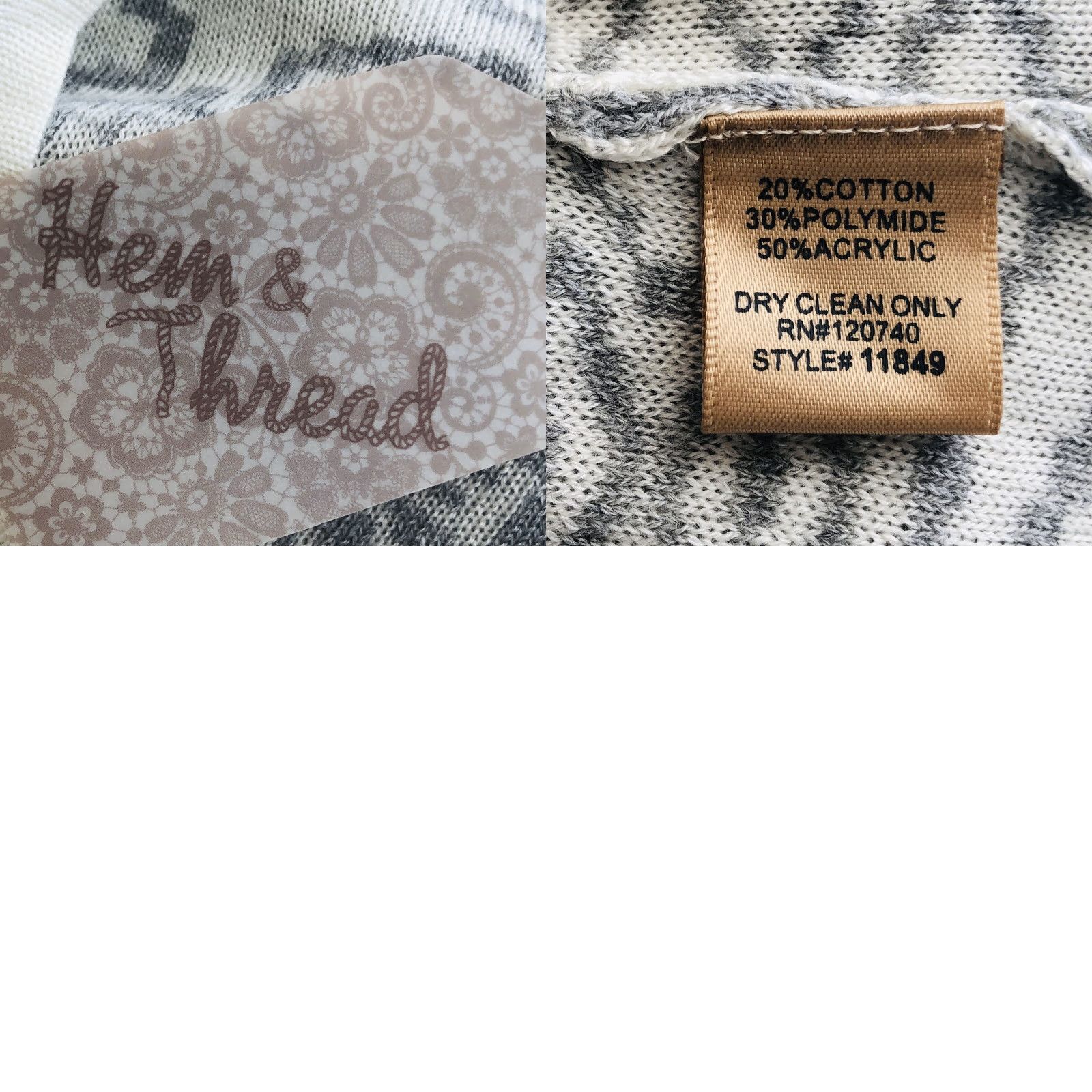 Vintage Hem & Thread Womens Sweater Cardigan Medium Gray White Button Down V-Neck NWT Size M / US 6-8 / IT 42-44 - 8 Thumbnail