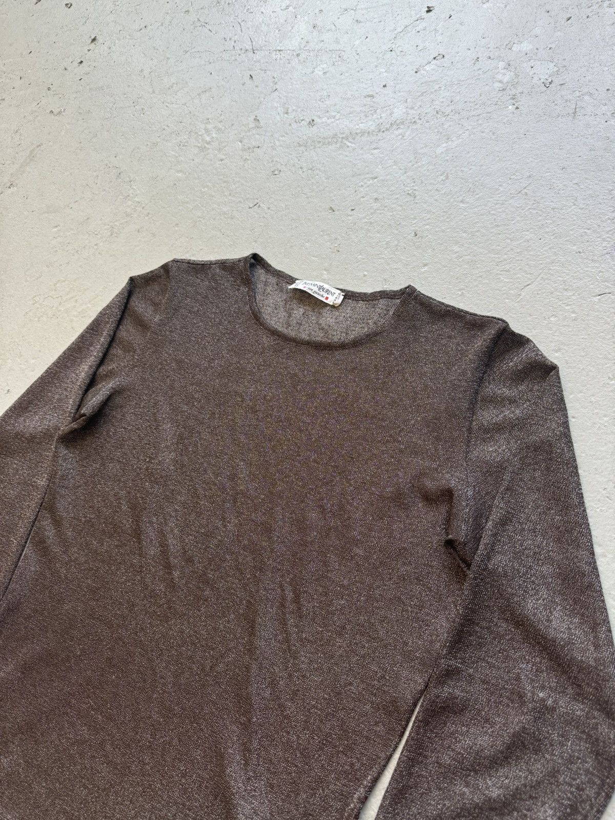 Yves Saint Laurent Yves Saint Laurent SS99 Glittery Brown Sheer Long Sleeve Size US S / EU 44-46 / 1 - 2 Thumbnail