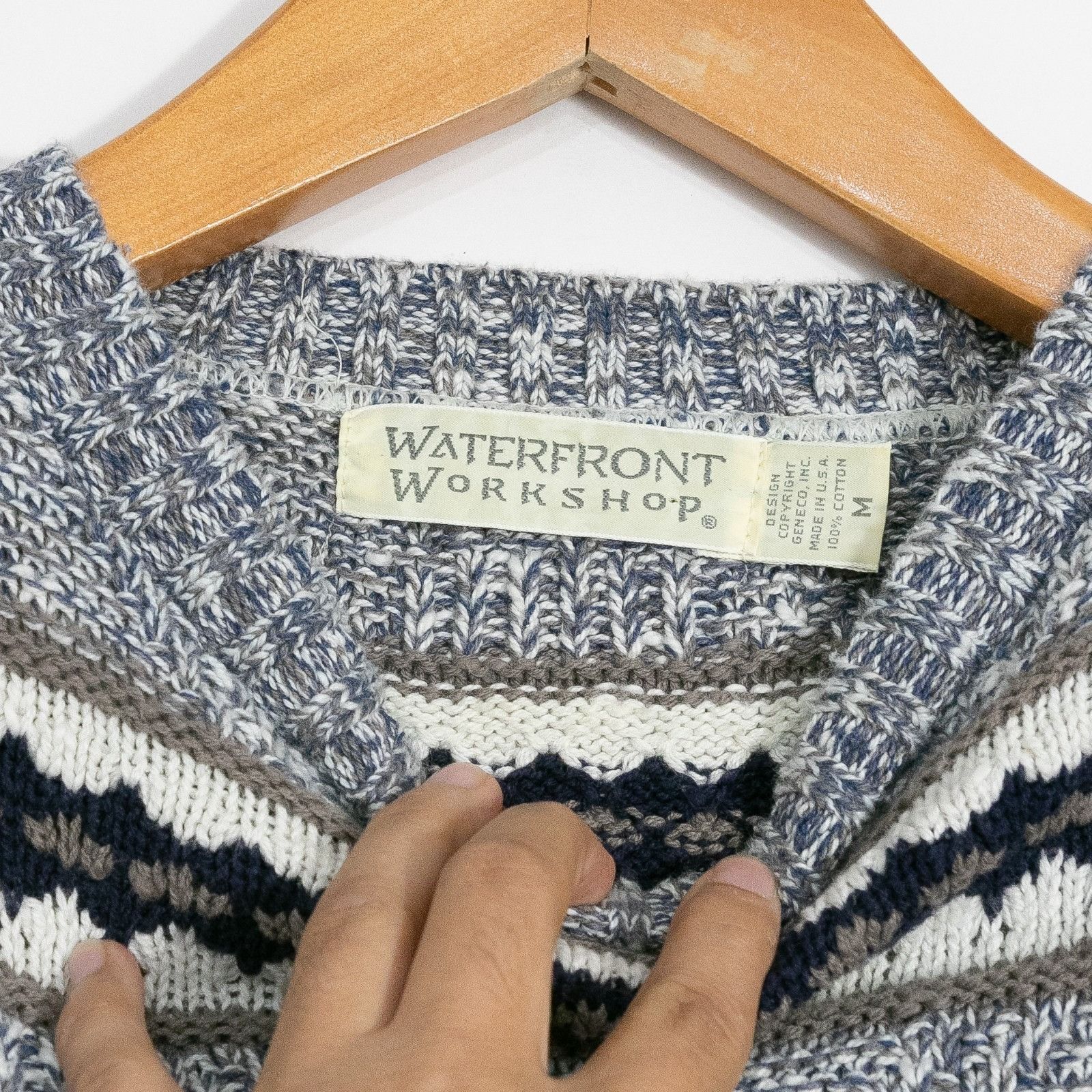 Vintage Vintage Cotton Knit Fair Isle Sweater Medium Gray Striped Size US M / EU 48-50 / 2 - 5 Thumbnail