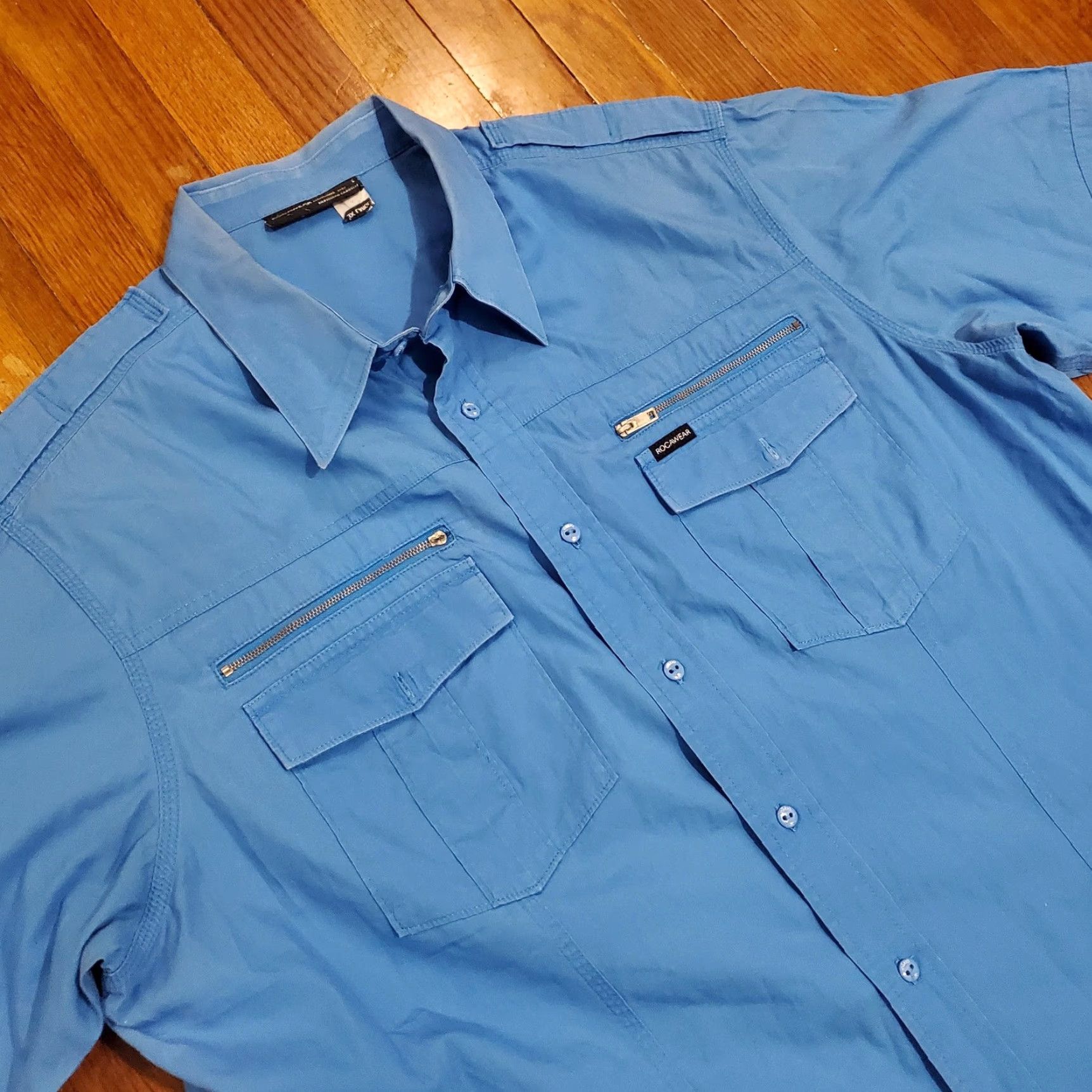 Rocawear Rocawear Denim Co Shirt Mens 3XL Blue Short Sleeve Button Up Embroidered Pockets Shirt Size US XXL / EU 58 / 5 - 4 Thumbnail
