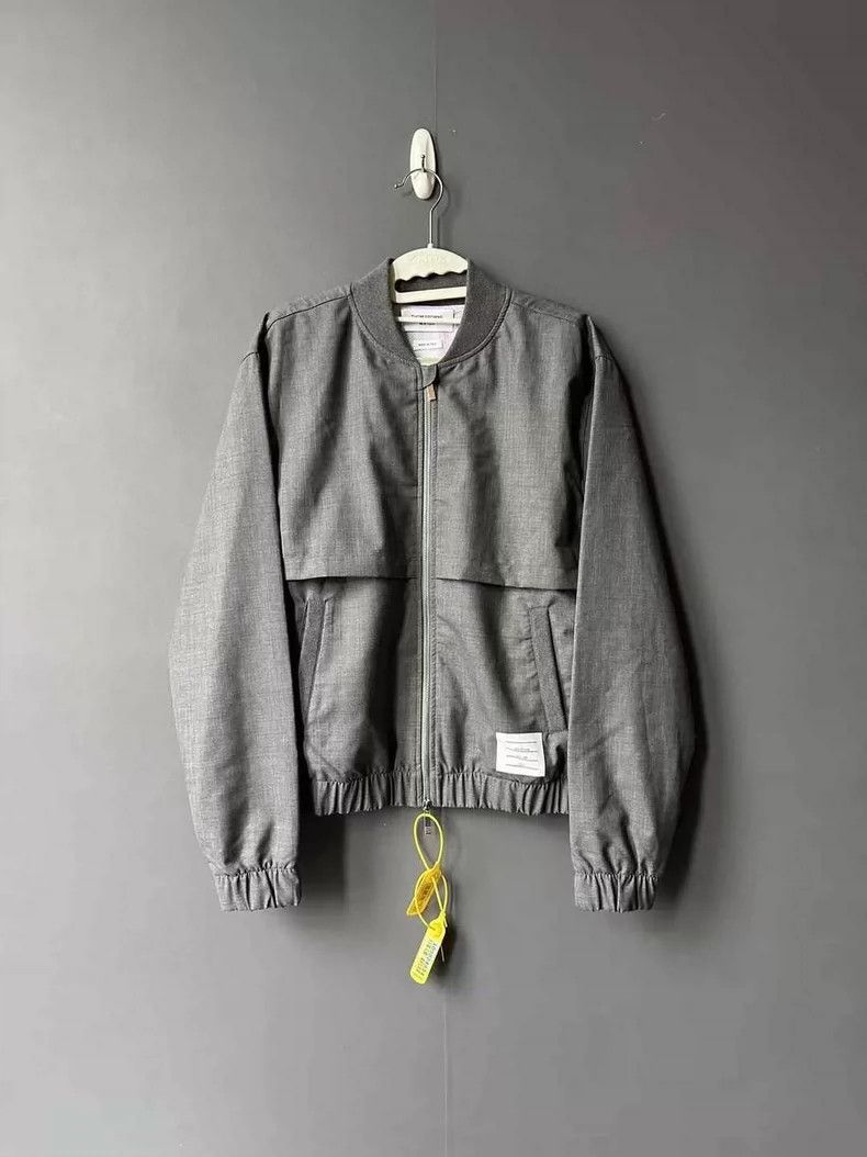 Thom Browne Thom Browne Gray Striped Back Bomber Jacket - dmc Size US M / EU 48-50 / 2 - 1 Thumbnail