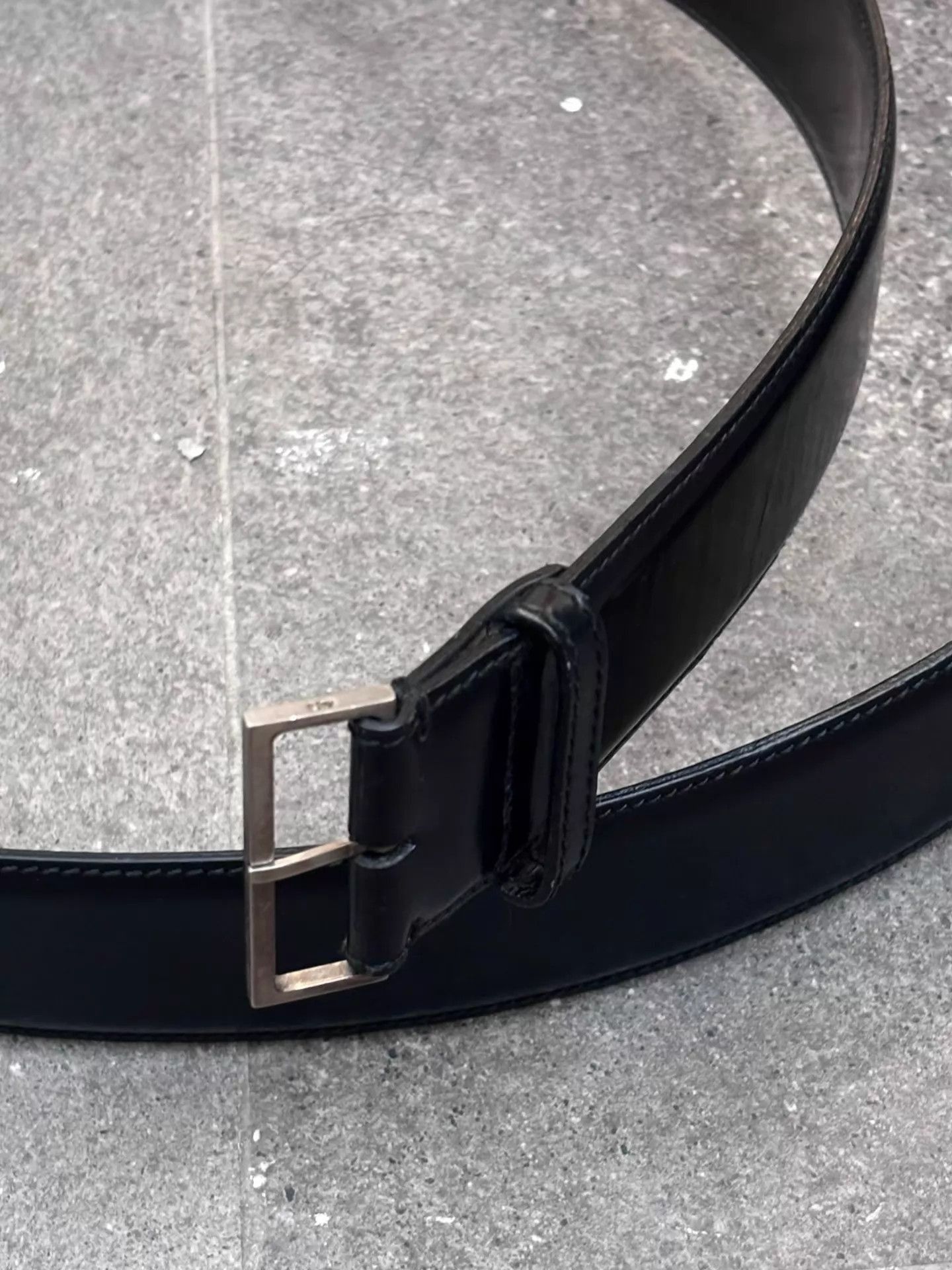 Dior Black Leather Belt with Silver Square Buckle Size ONE SIZE - 3 Thumbnail