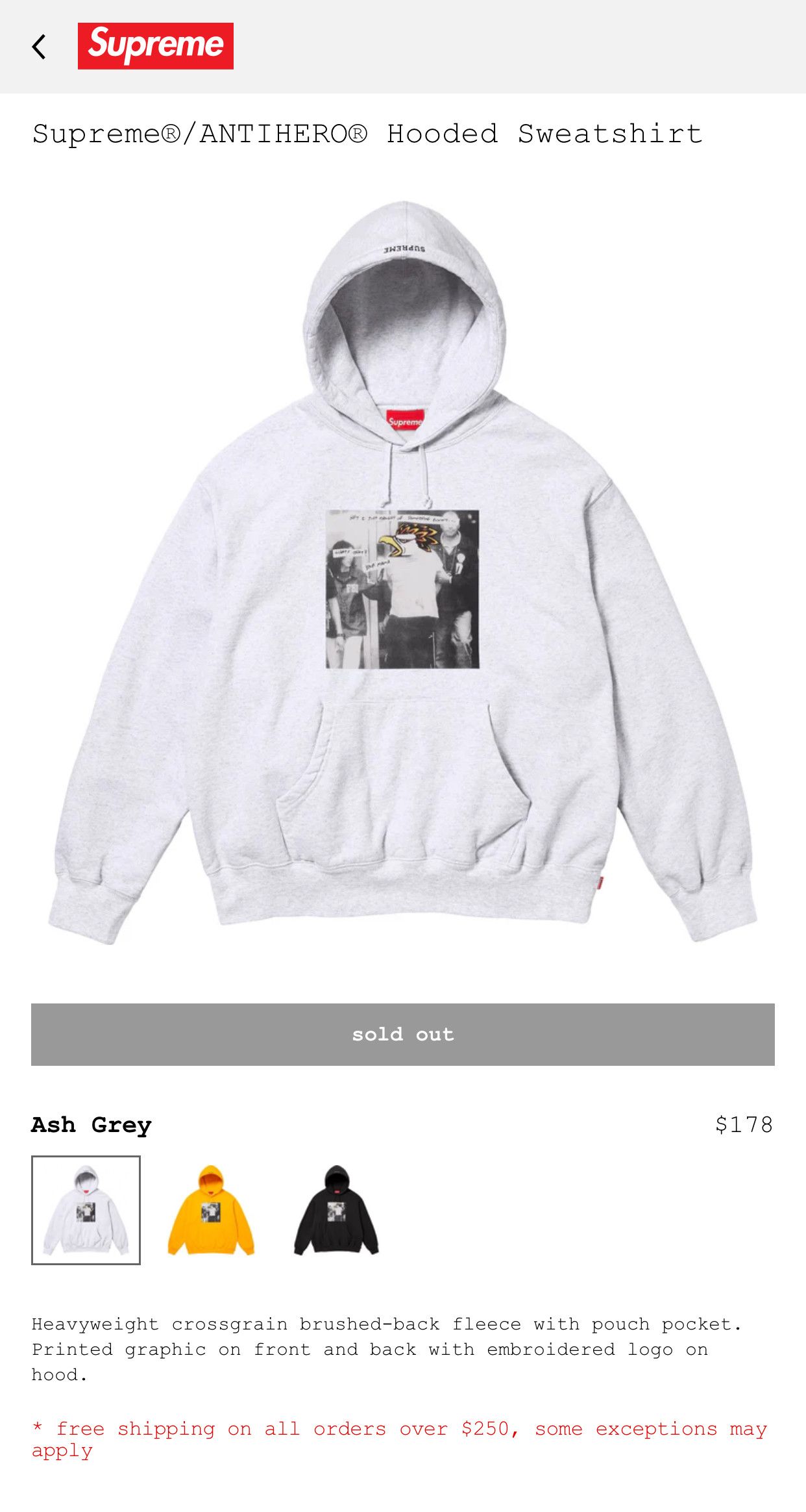Supreme Supreme®/ANTIHERO® Hooded Sweatshirt Size US L / EU 52-54 / 3 - 4 Thumbnail