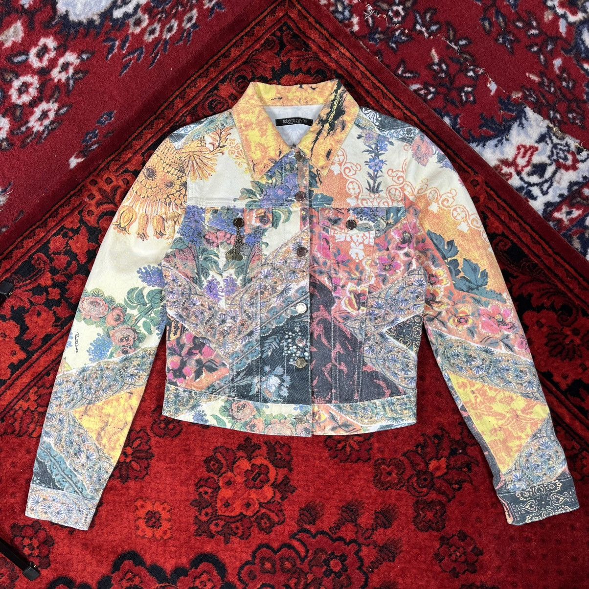 Roberto Cavalli Roberto Cavalli 2003 Printed Jacket & Jeans Set Patchwork Size 25" / US 0 / IT 36 - 4 Thumbnail