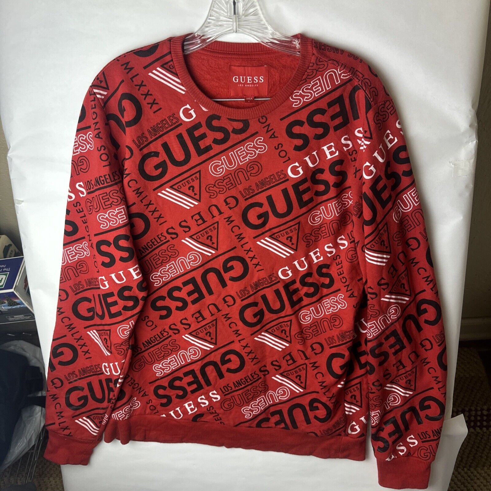 Guess Guess Womens Red Crewneck All Over Logo Pullover Size L Size L / US 10 / IT 46 - 3 Thumbnail