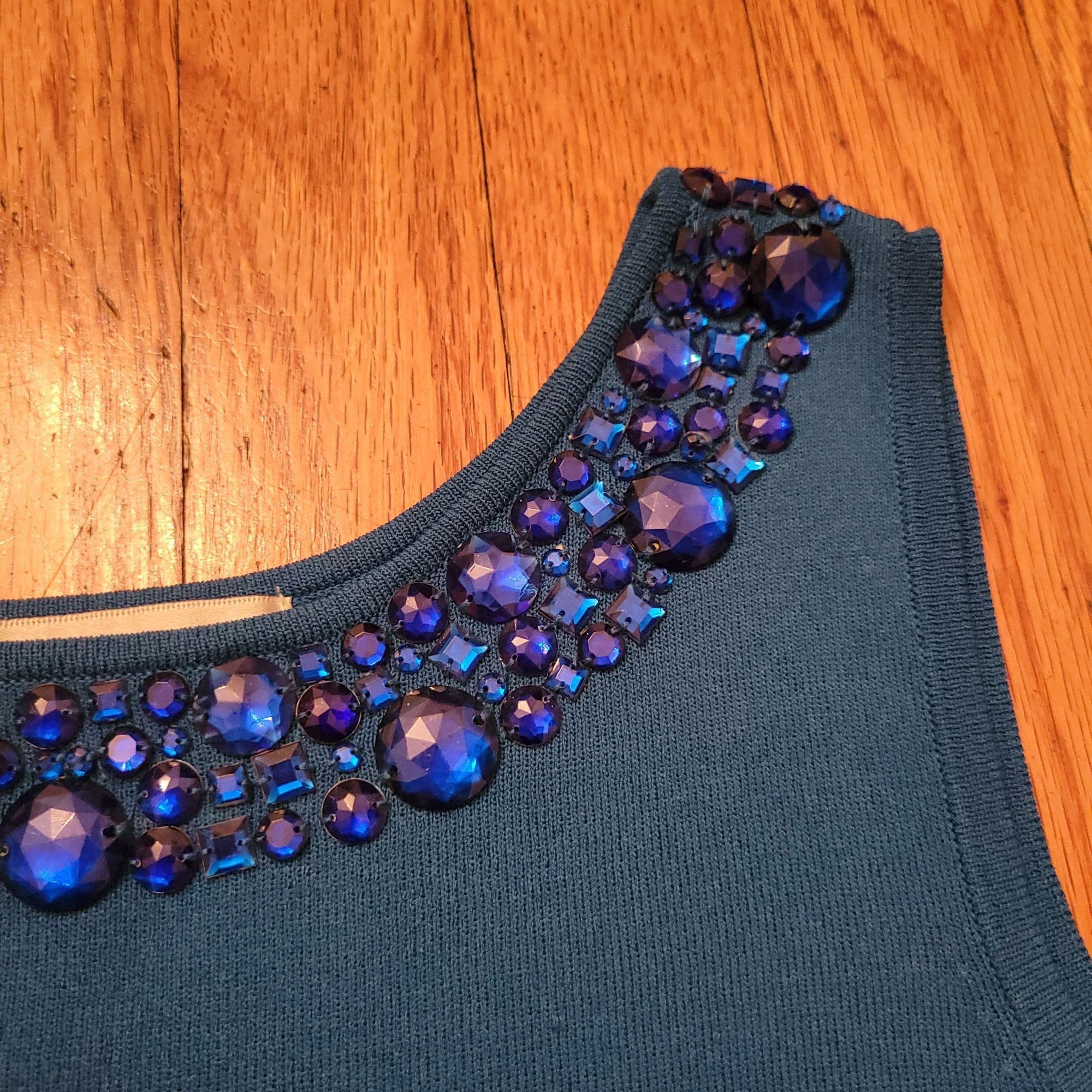 Other Joseph A Blue Sleeveless Beaded Scoop Neck Tank Top M Knit S Size M / US 6-8 / IT 42-44 - 3 Thumbnail