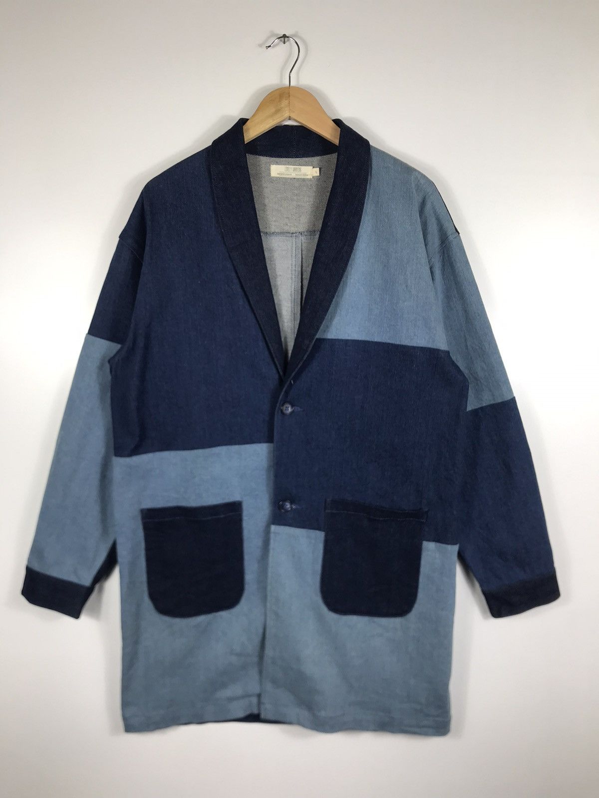 Japanese Brand 🔥 Timely Warning Blue Japan Denim Button Long Coat Jacket Size US L / EU 52-54 / 3 - 1 Thumbnail