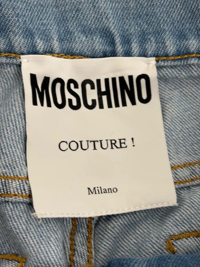 Moschino 1990s Moschino Blue Denim & Black Leather Jeans Size US 39 - 12 Thumbnail