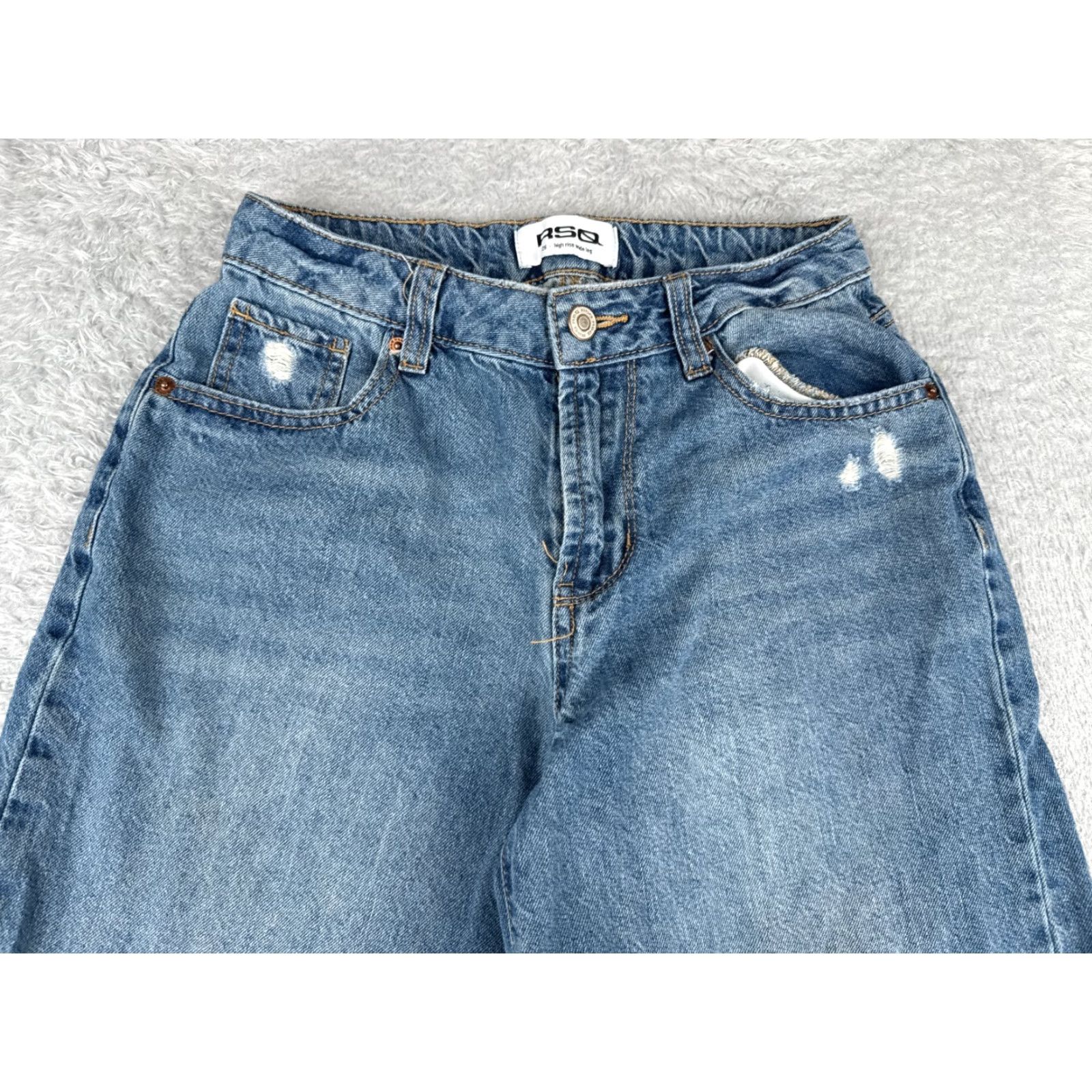 Rsq RSQ Jeans Women Jeans 26x29 Blue Wide-Leg Mid Rise Cotton Blend Distressed Zip Fly Vintage: No 90s Theme Size 26" / US 2 / IT 38 - 4 Thumbnail