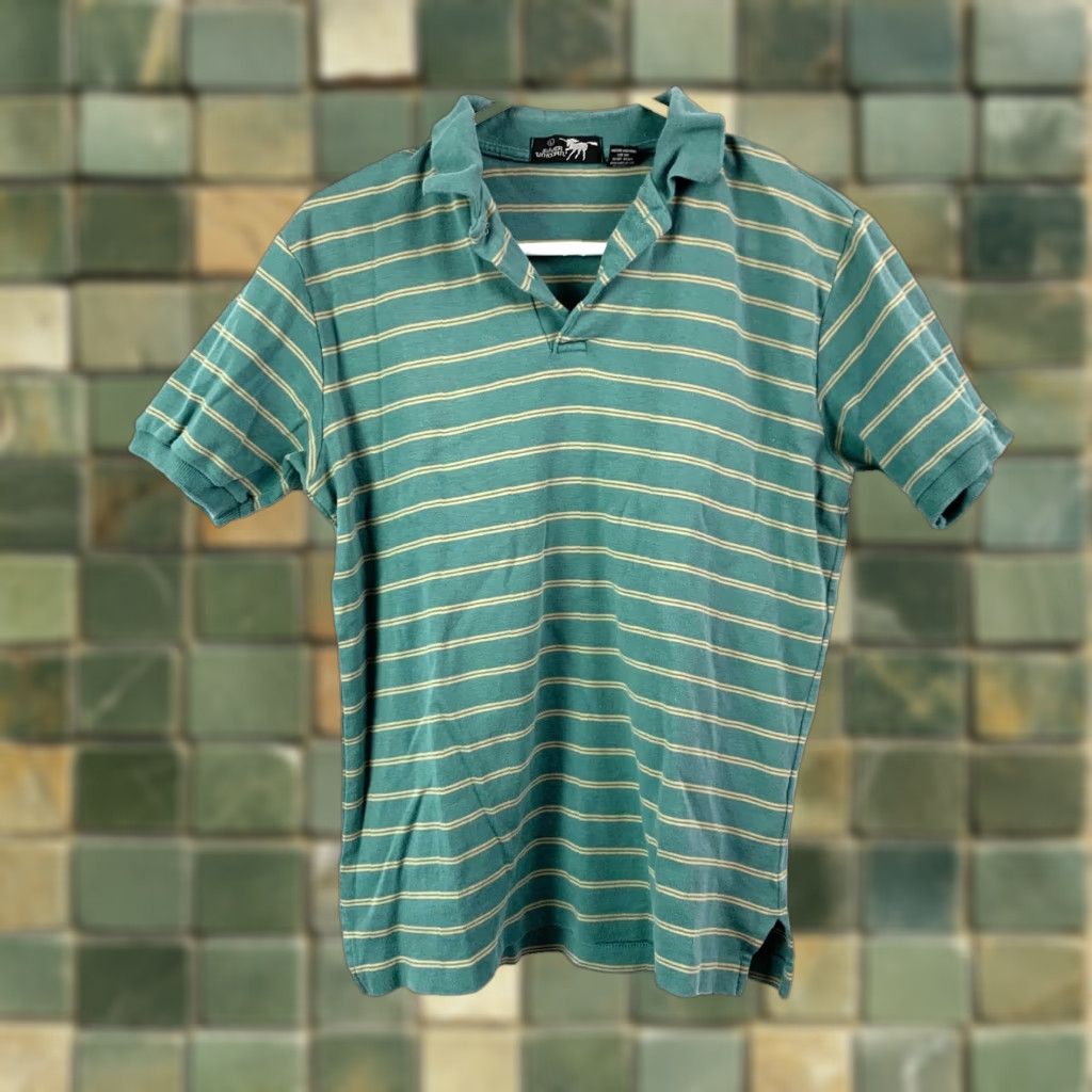 Vintage VINTAGE Silver Unicorn Polo Shirt 70s Striped Green Large Men 100% Cotton Casual Short Sleeve Collared Shirt Size US L / EU 52-54 / 3 - 1 Thumbnail
