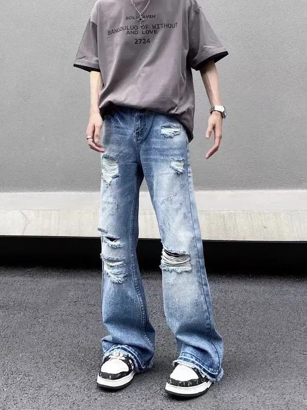 VIBE High street vintage ripped Y2K micro flare baggy jeans Size US 32 / EU 48 - 1 Thumbnail