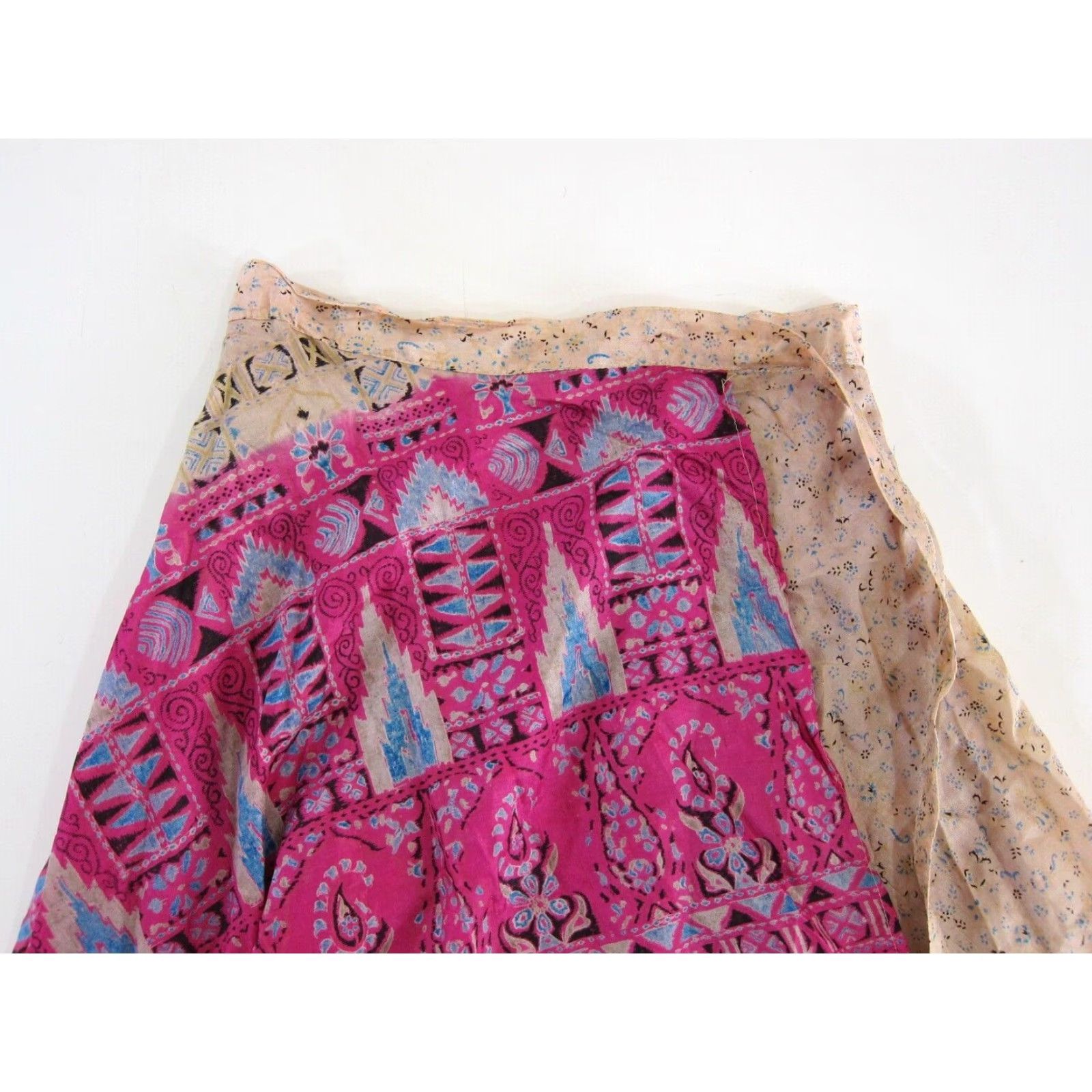 Pinko VINTAGE India Silk Red Pink Blue Floral Paisley Long Reversible Wrap Skirt OS Size 42" / US 20 - 4 Thumbnail