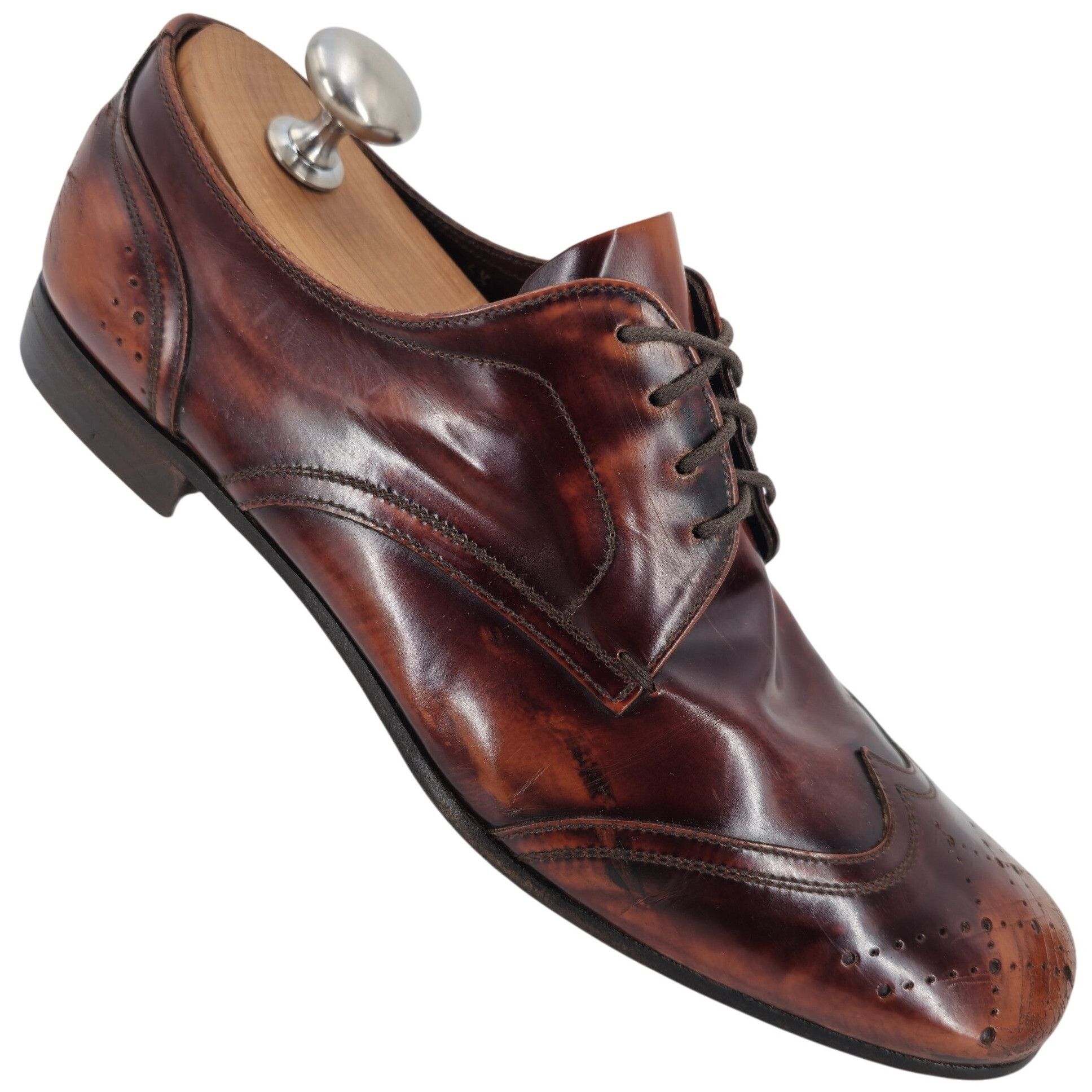 Prada Prada Italy Mens 7.5 Distressed Brown Leather Wingtip Derby Size US 7.5 / EU 40-41 - 1 Thumbnail