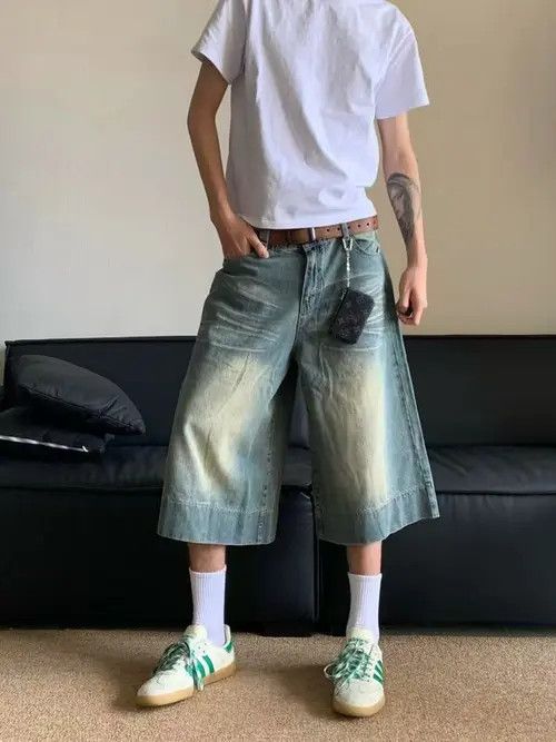 Japanese Brand × Jean Blue washed distressed straight vintage denim shorts Size US 32 / EU 48 - 2 Thumbnail