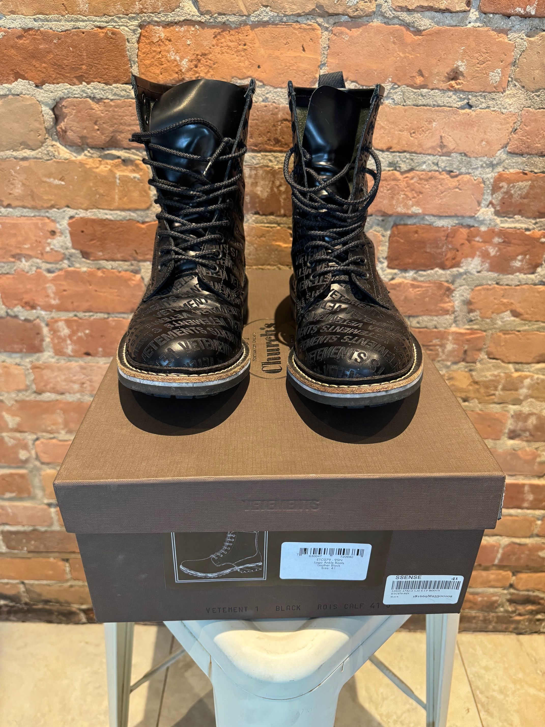Church's × Vetements Vetements x Church’s Combat Boots – Black Rois Calf Leather Size US 8 / EU 41 - 2 Thumbnail