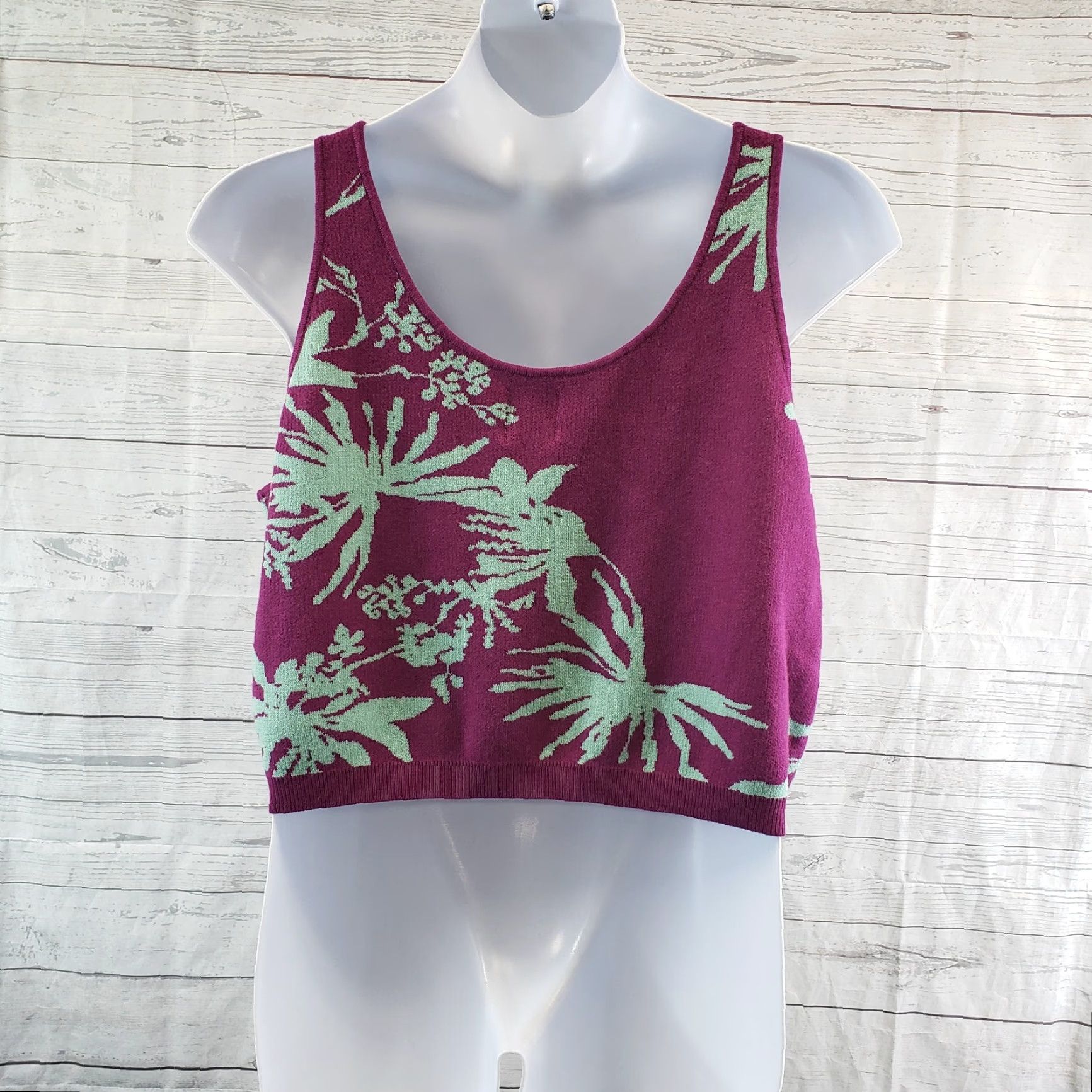 Vintage Future Collective Womens Crop Tank Top Sz 2X Purple Blue Palm Print Scoop Neck Tank Sleeveless Shirt Womens Size XXL / US 16-18 / IT 52-54 - 3 Thumbnail
