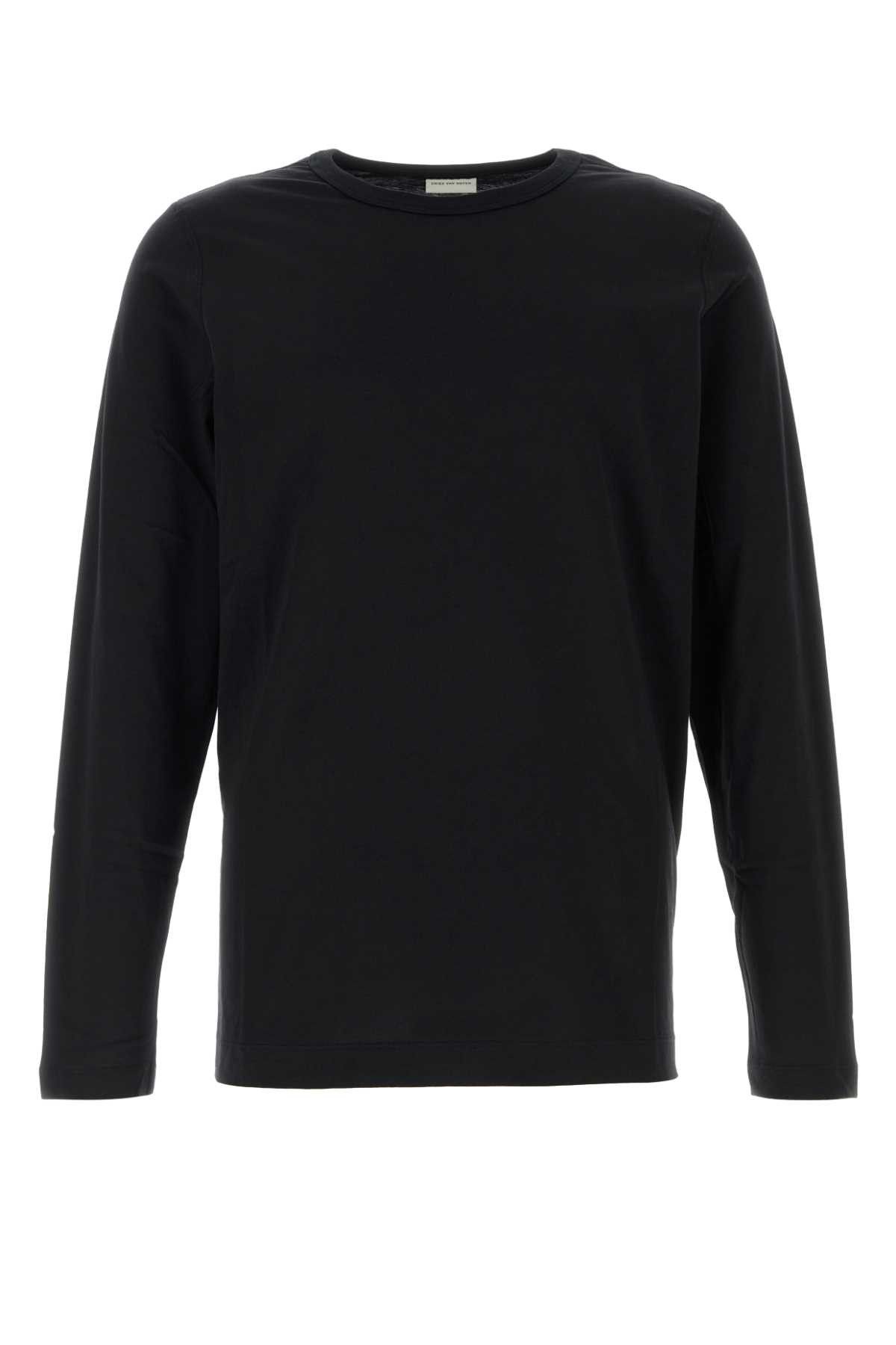 Tシャツ・カットソー Dries Van Noten Black Cotton Heli T-Shirt Dries van Noten – Heli T-Shirt Black